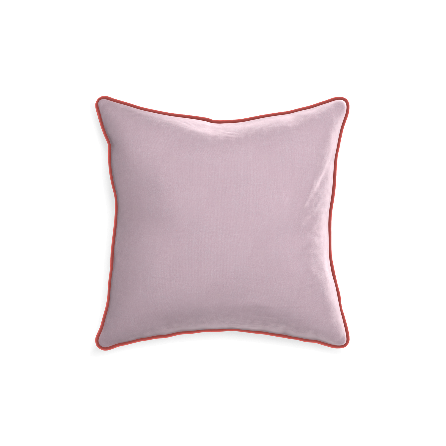 18-square lilac velvet custom pillow with c piping on white background