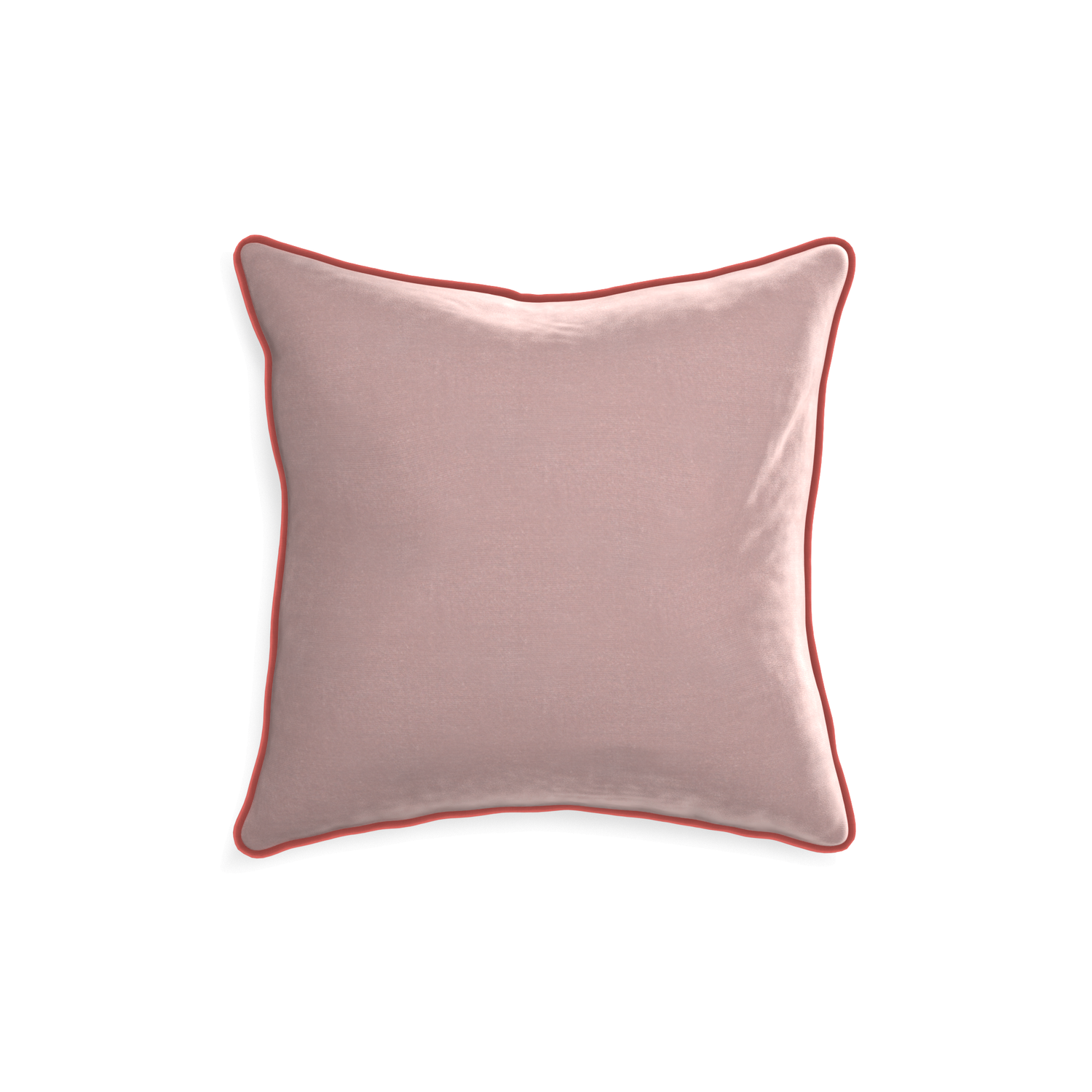 square mauve velvet pillow with coral piping