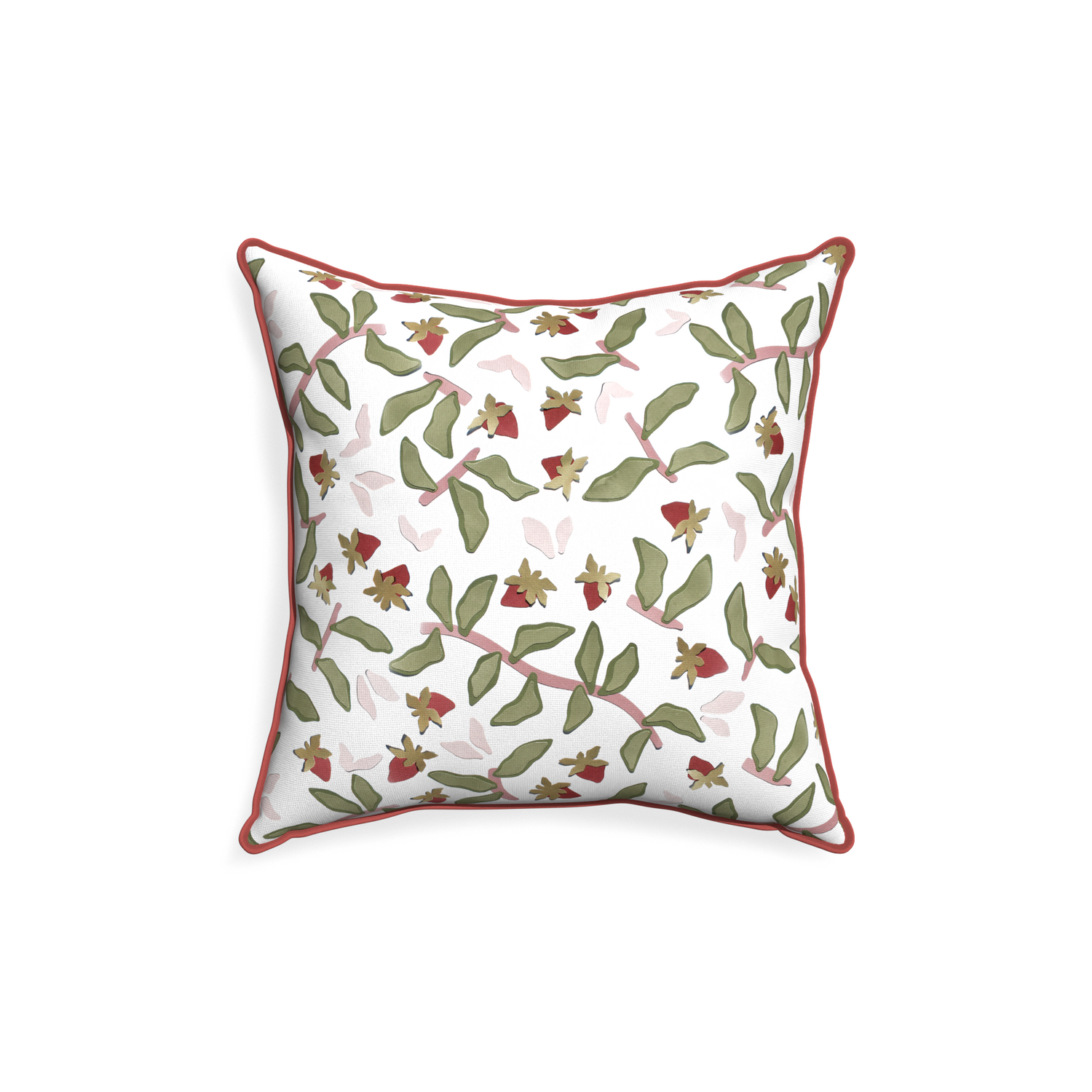 18-square nellie custom strawberry & botanicalpillow with c piping on white background