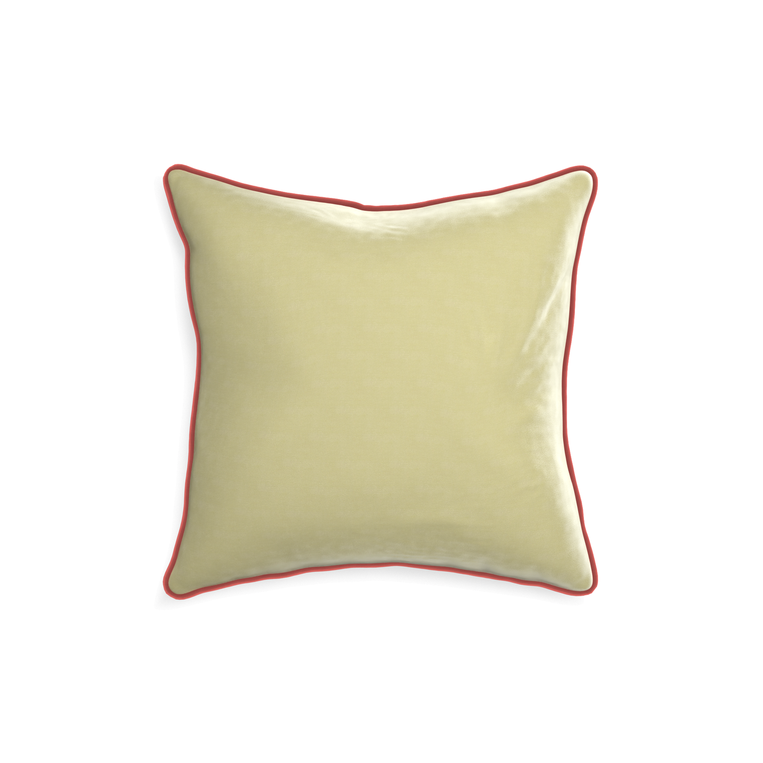 18-square pear velvet custom light greenpillow with c piping on white background