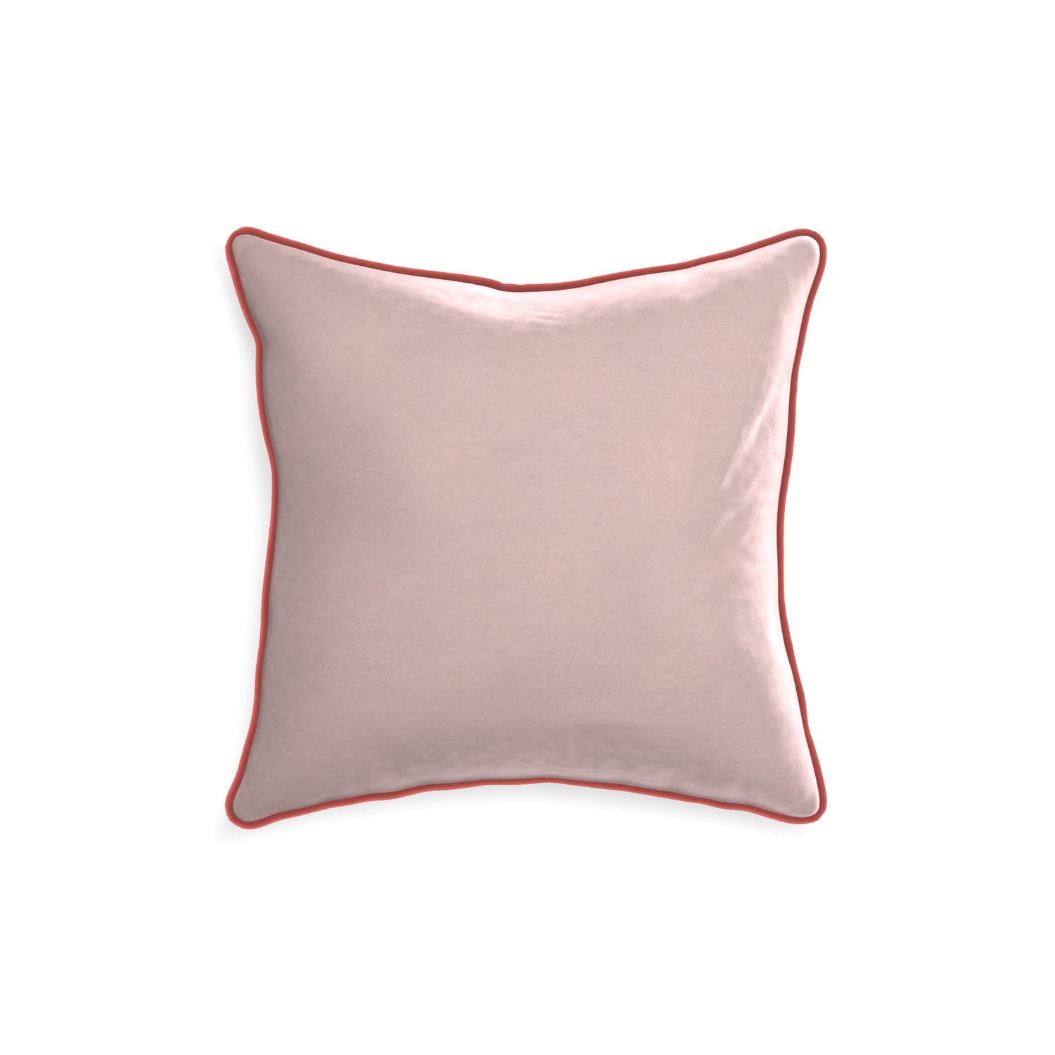 18-square rose velvet custom pillow with c piping on white background
