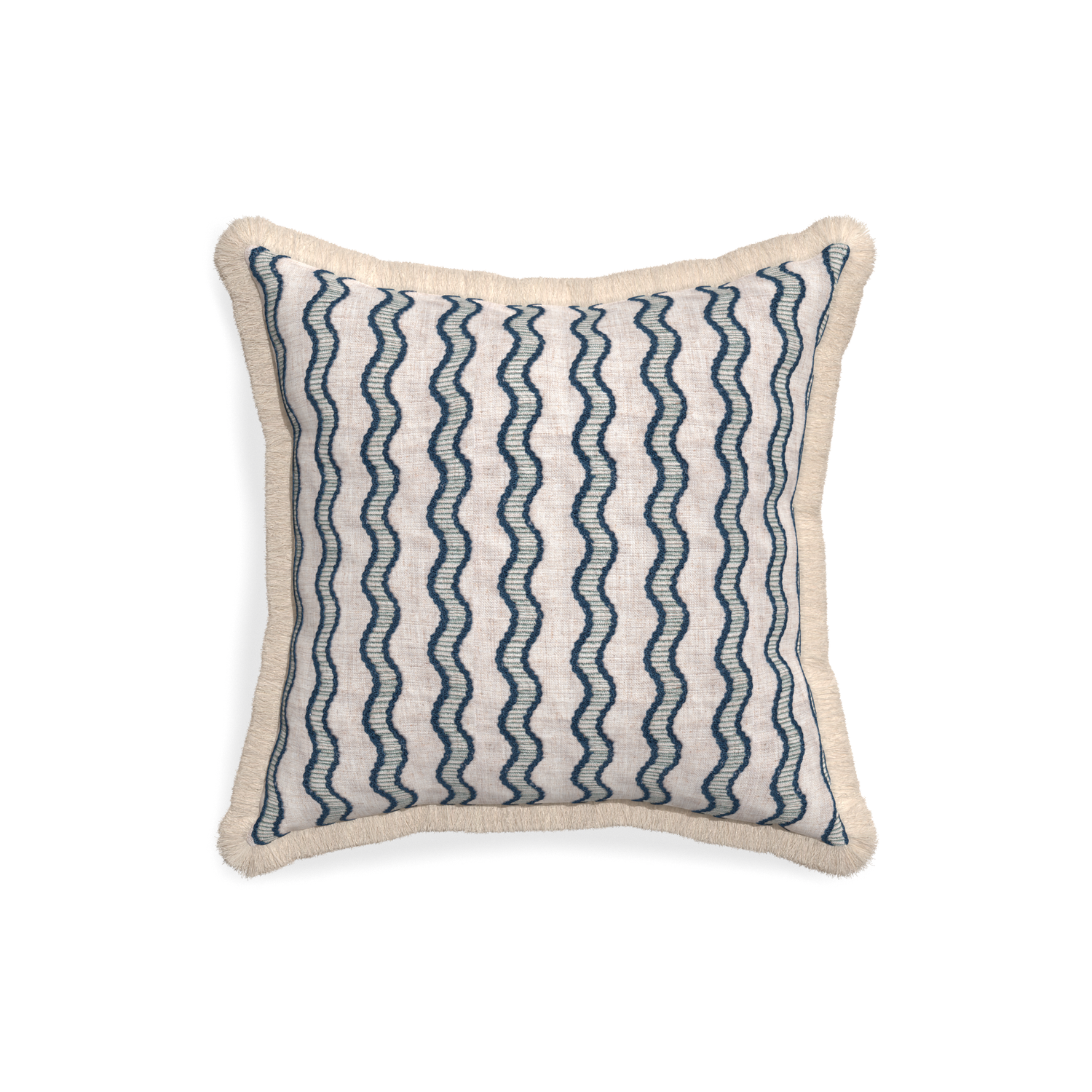 18-square beatrice custom embroidered wavepillow with cream fringe on white background