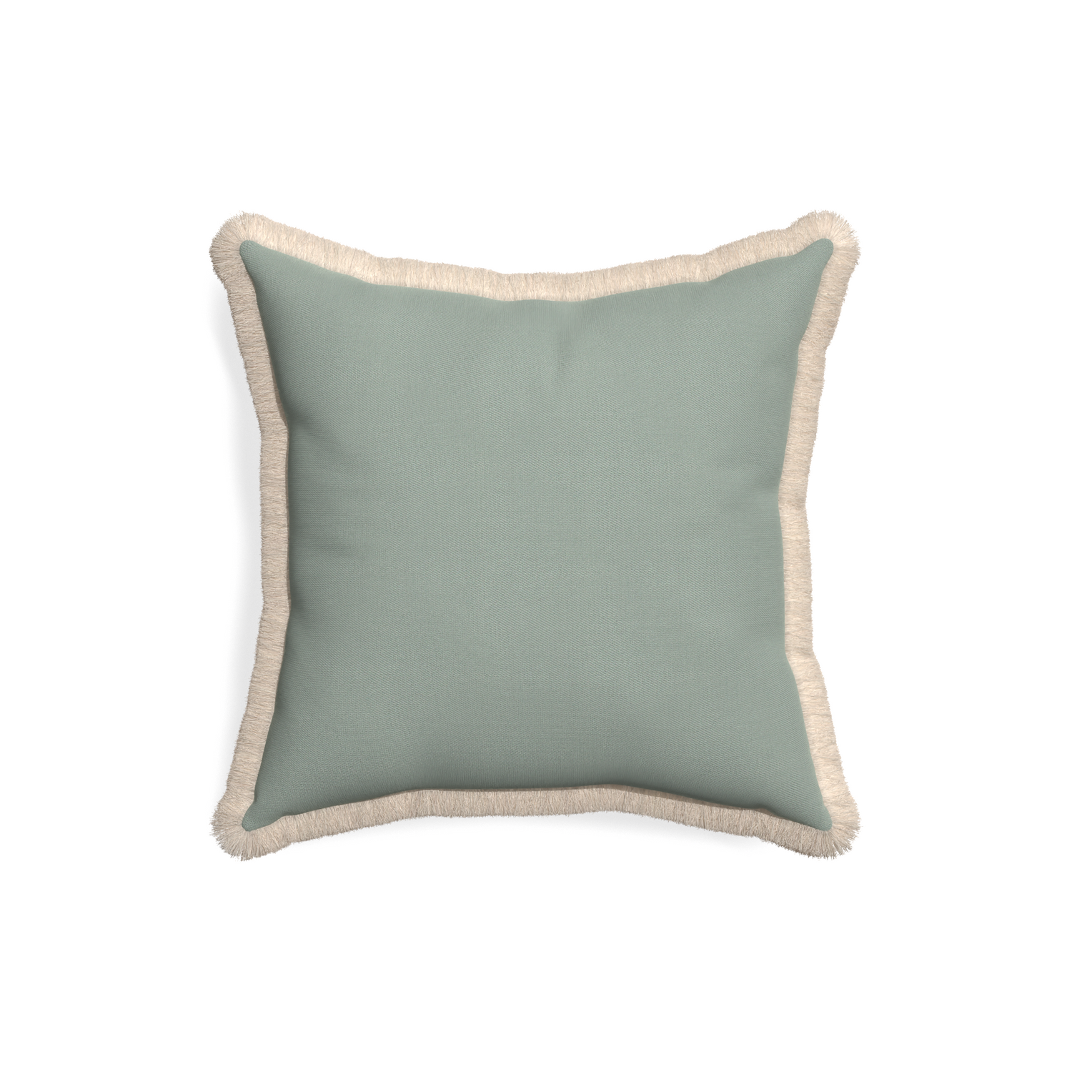 18-square sage custom pillow with cream fringe on white background