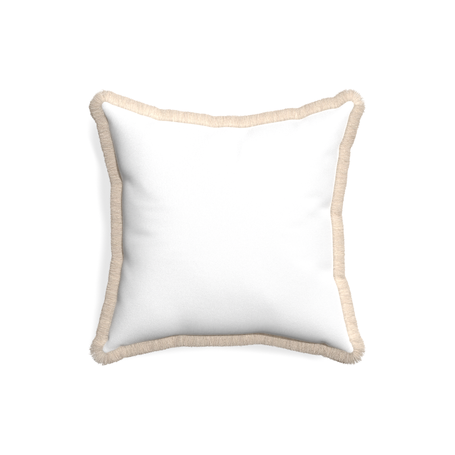 18-square snow custom pillow with cream fringe on white background