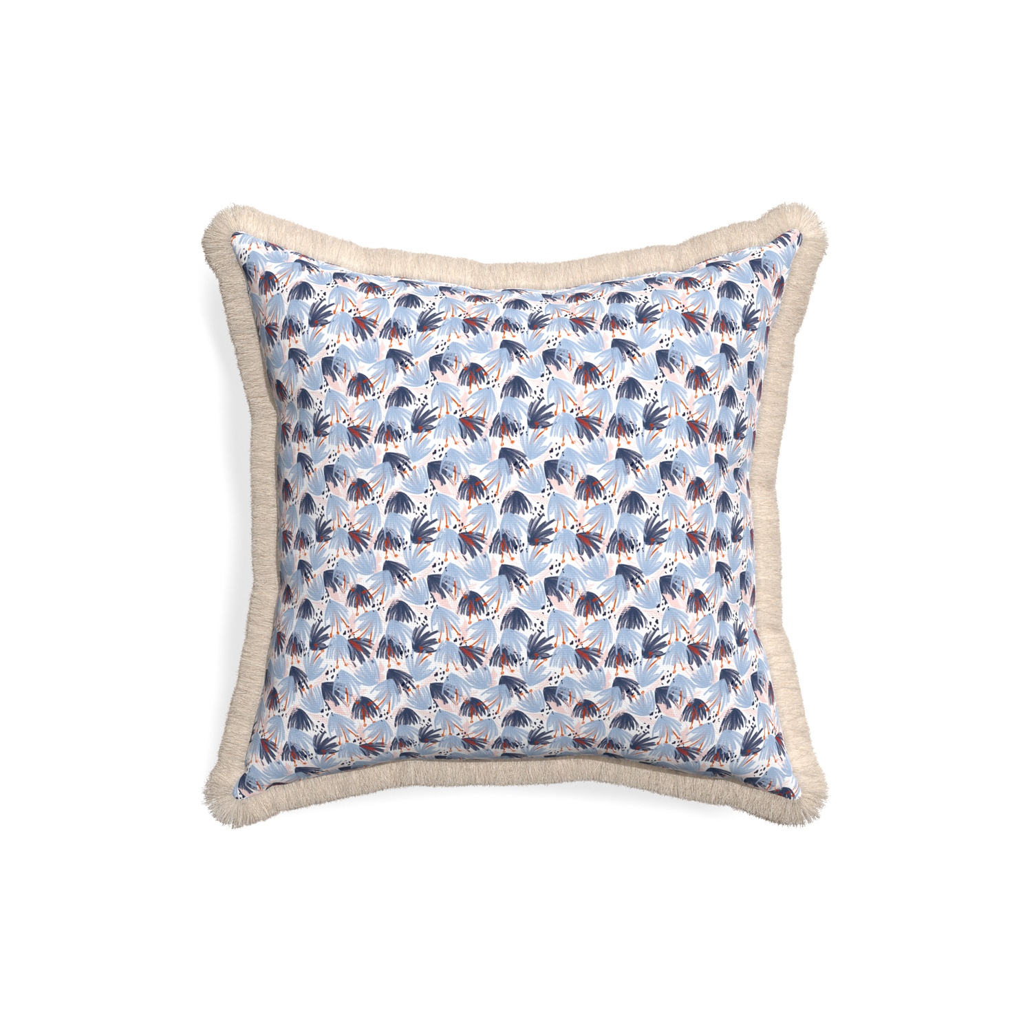18-square eden blue custom pillow with cream fringe on white background