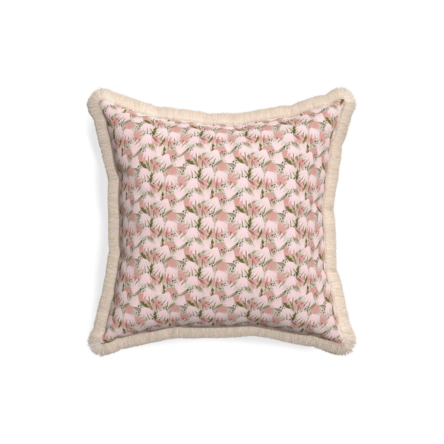 18-square eden pink custom pillow with cream fringe on white background