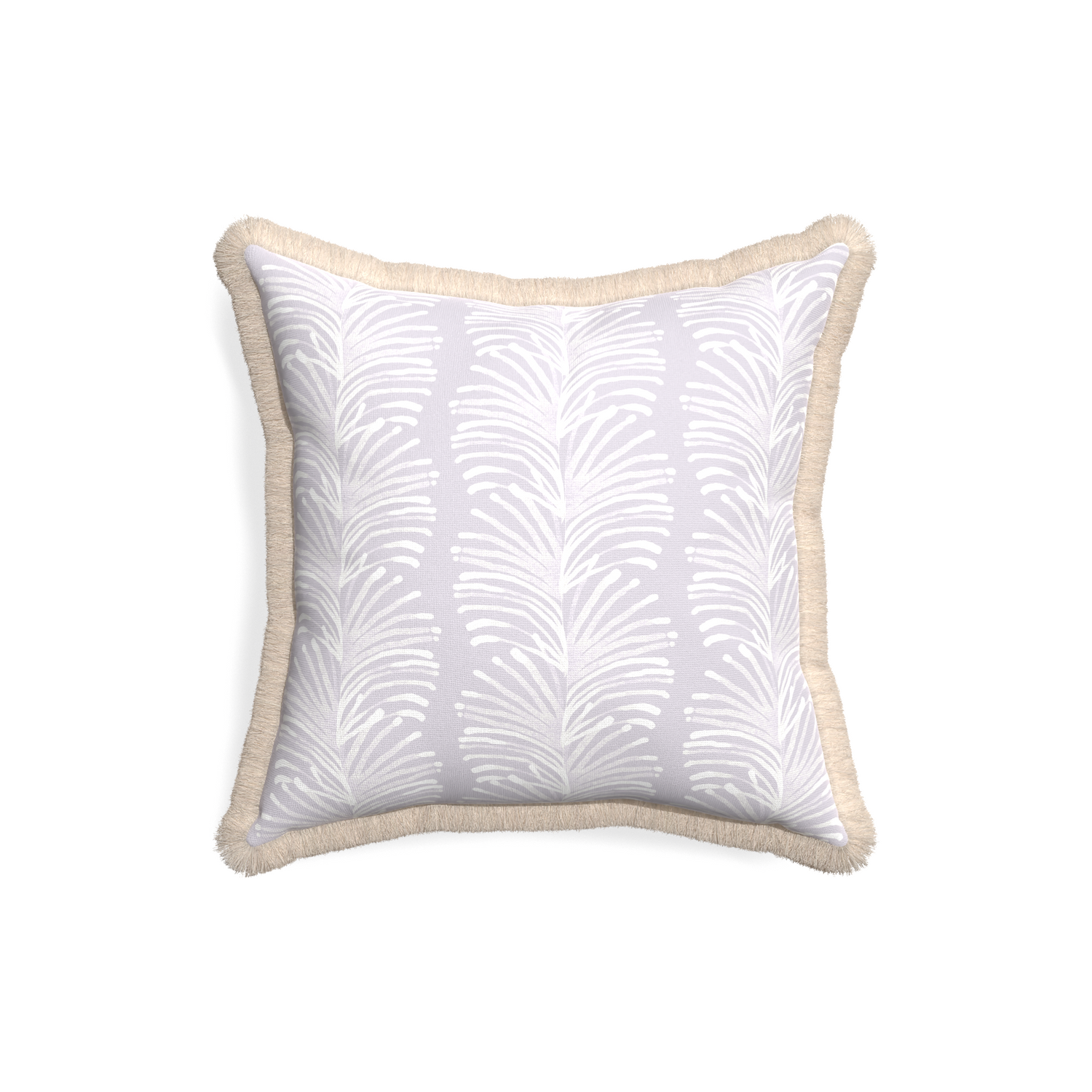 18-square emma lavender custom pillow with cream fringe on white background