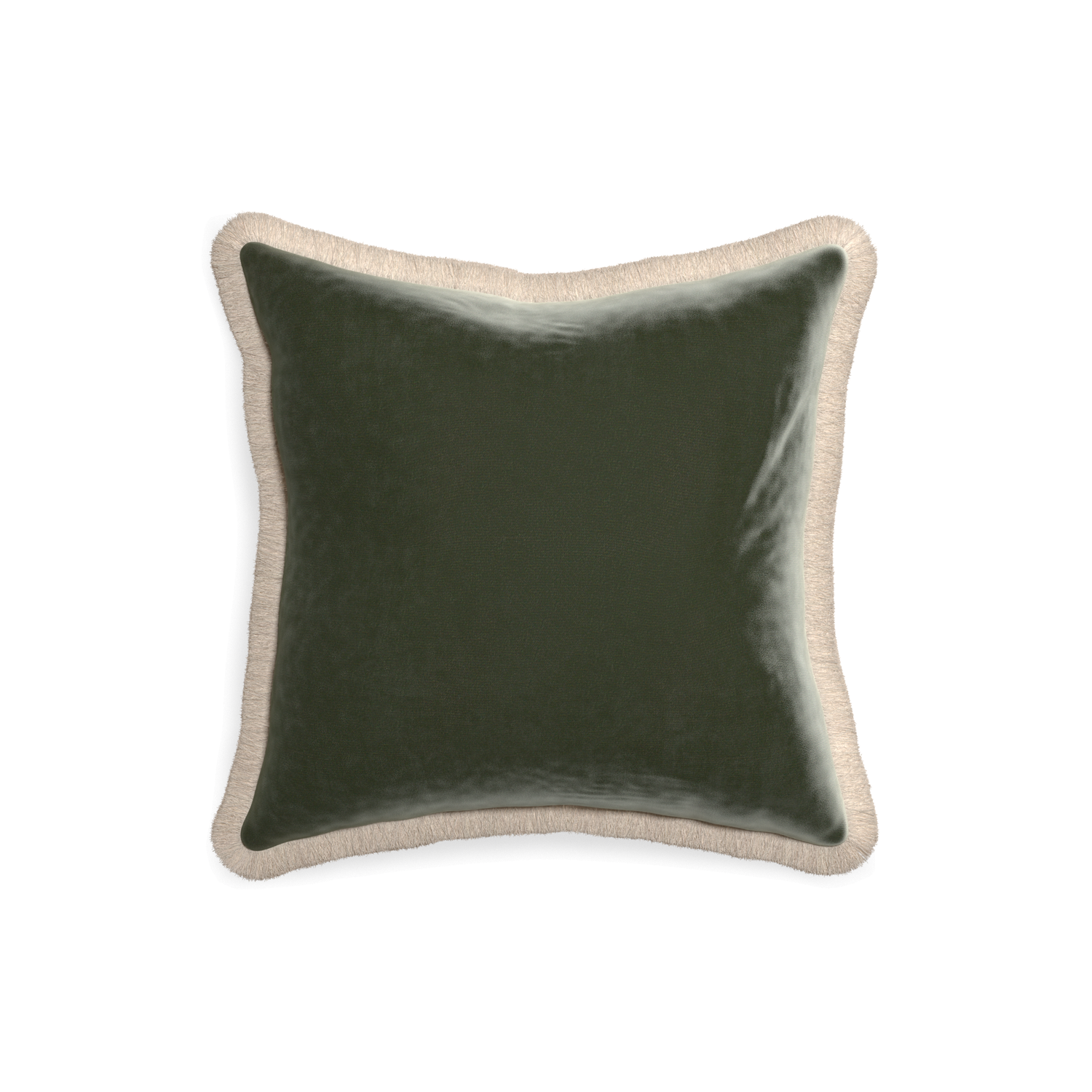 18-square fern velvet custom pillow with cream fringe on white background