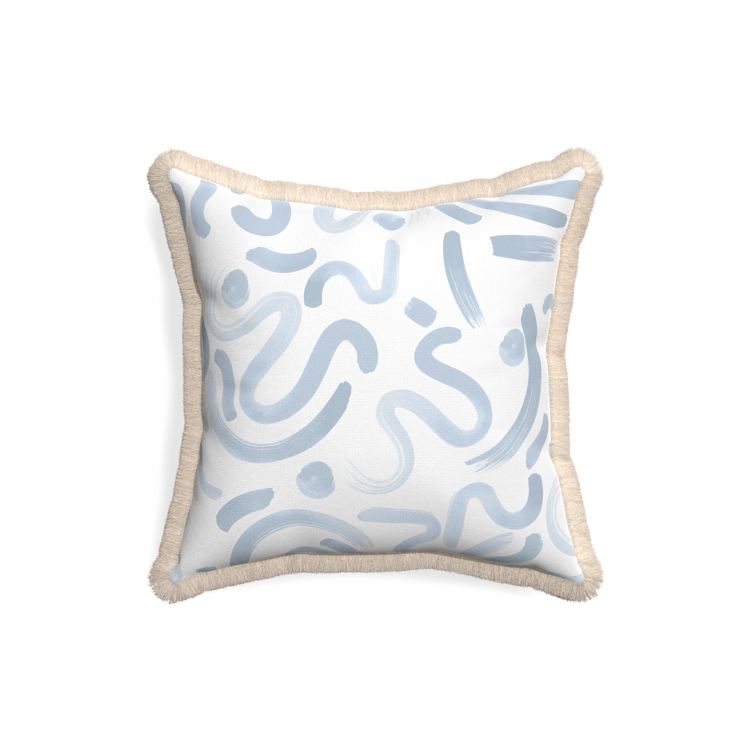 18-square hockney sky custom pillow with cream fringe on white background
