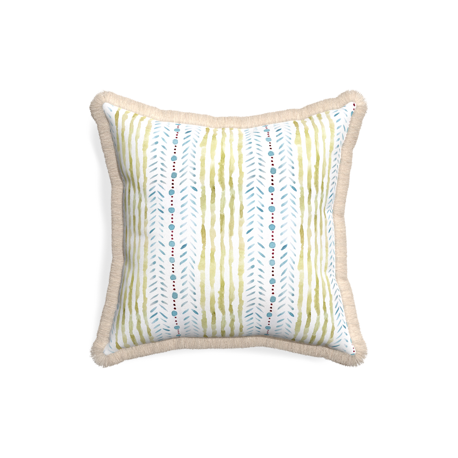 18-square julia custom pillow with cream fringe on white background