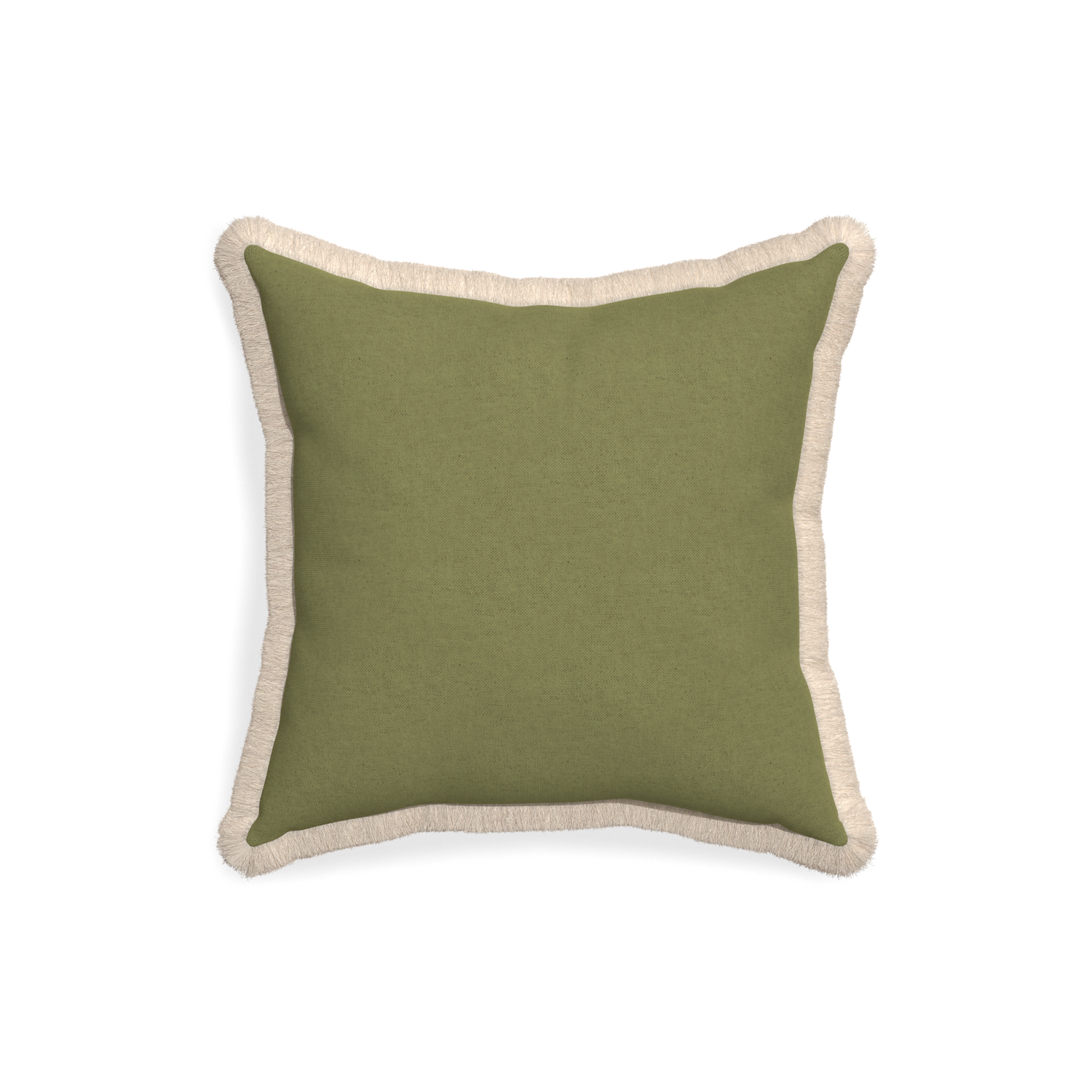 18-square moss custom moss greenpillow with cream fringe on white background