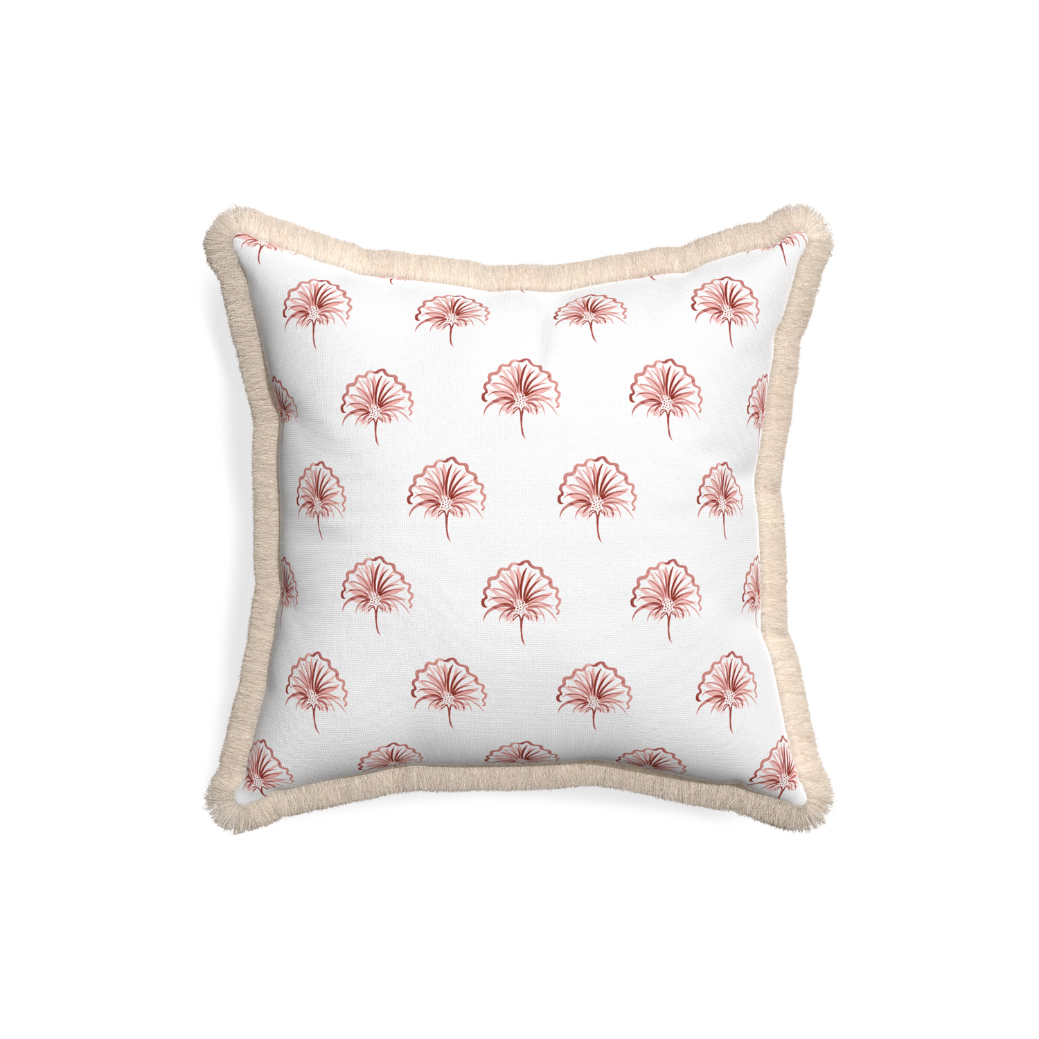18-square penelope rose custom pillow with cream fringe on white background