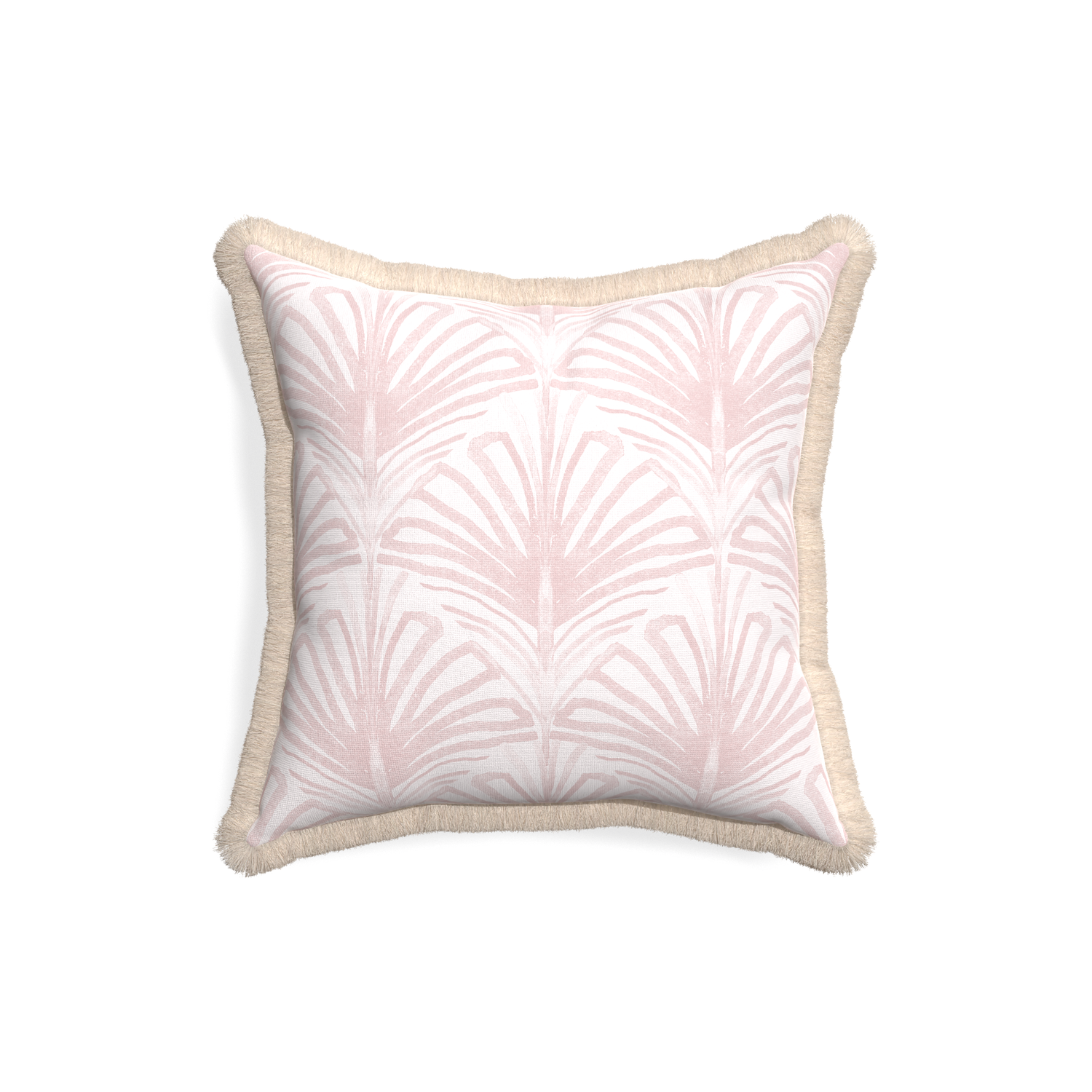 18-square suzy rose custom pillow with cream fringe on white background
