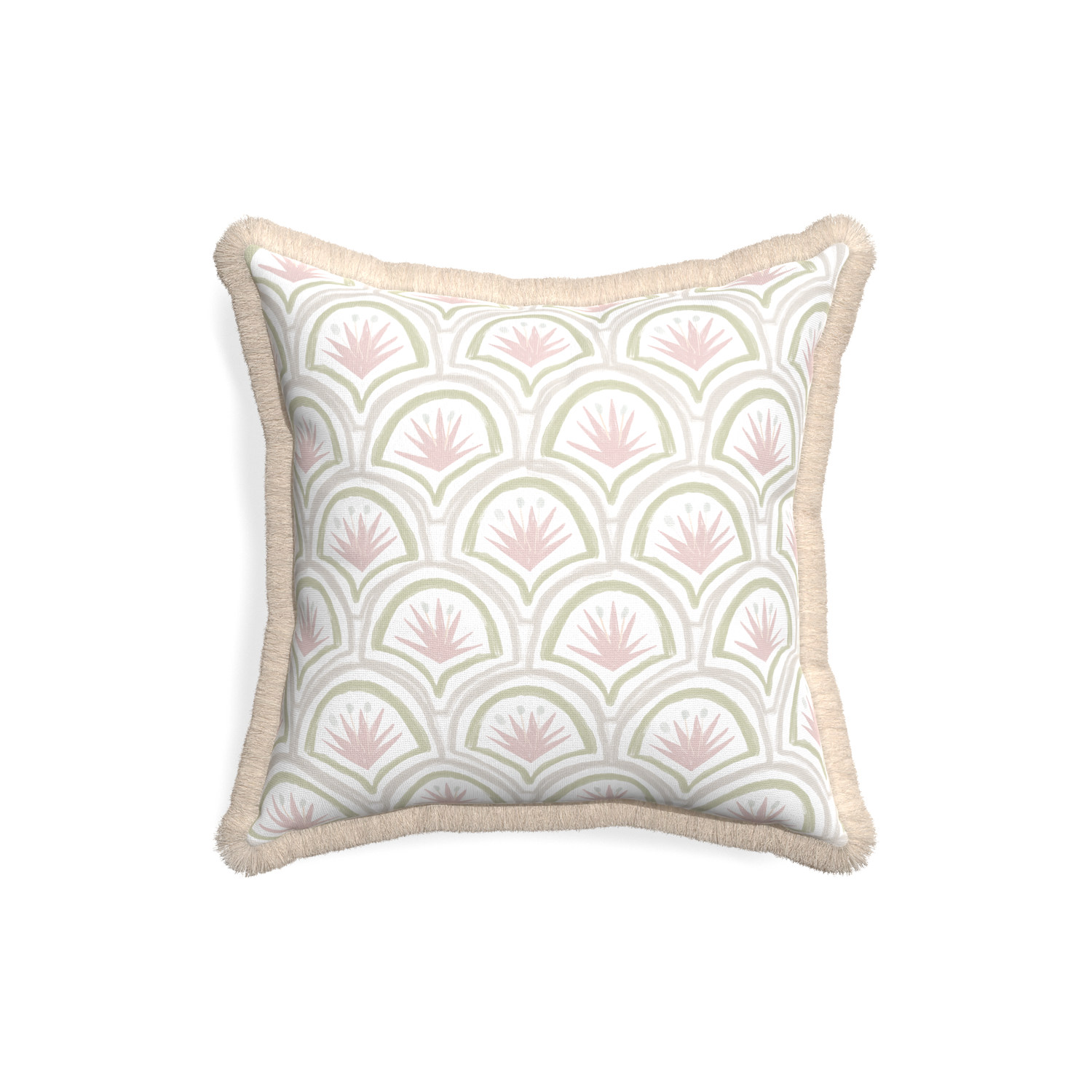 18-square thatcher rose custom pink & green palmpillow with cream fringe on white background
