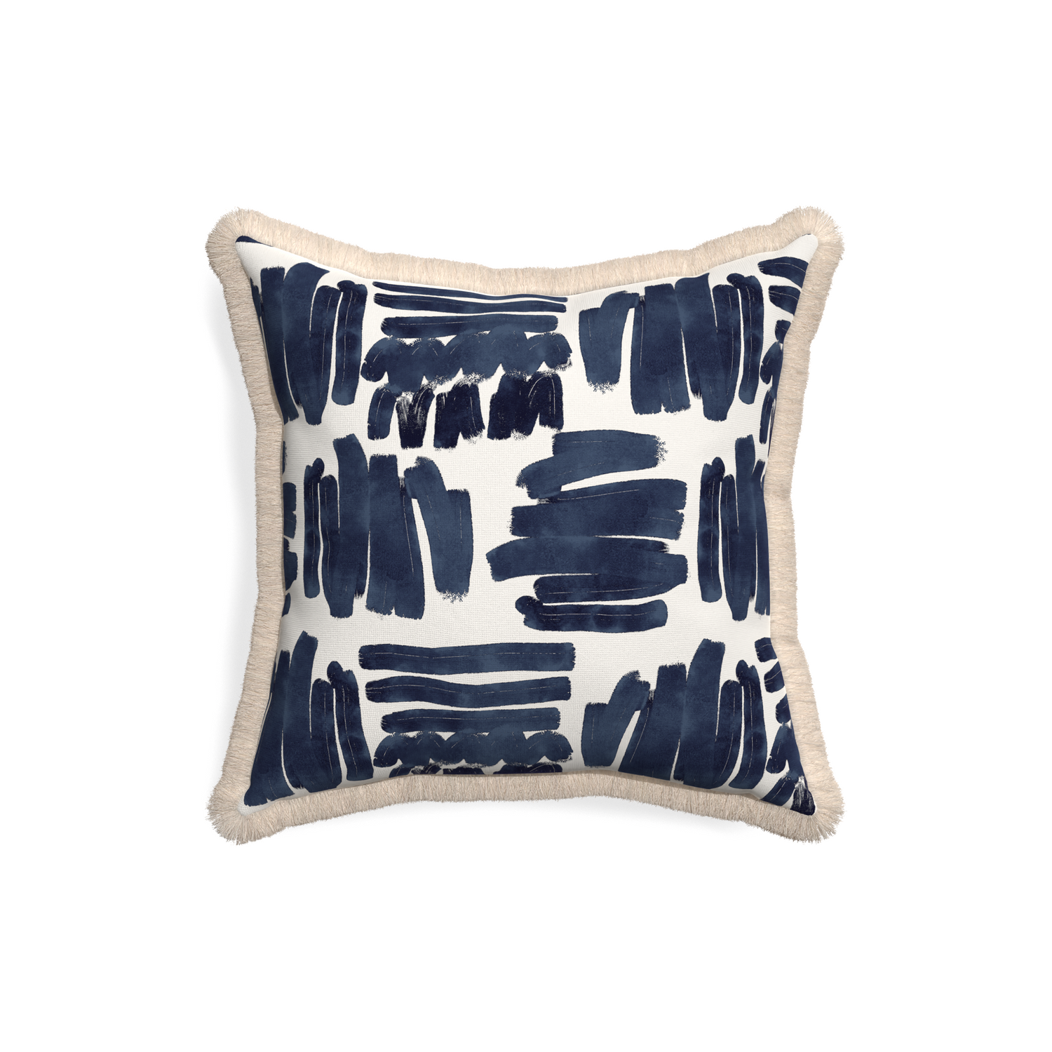 18-square warby custom pillow with cream fringe on white background