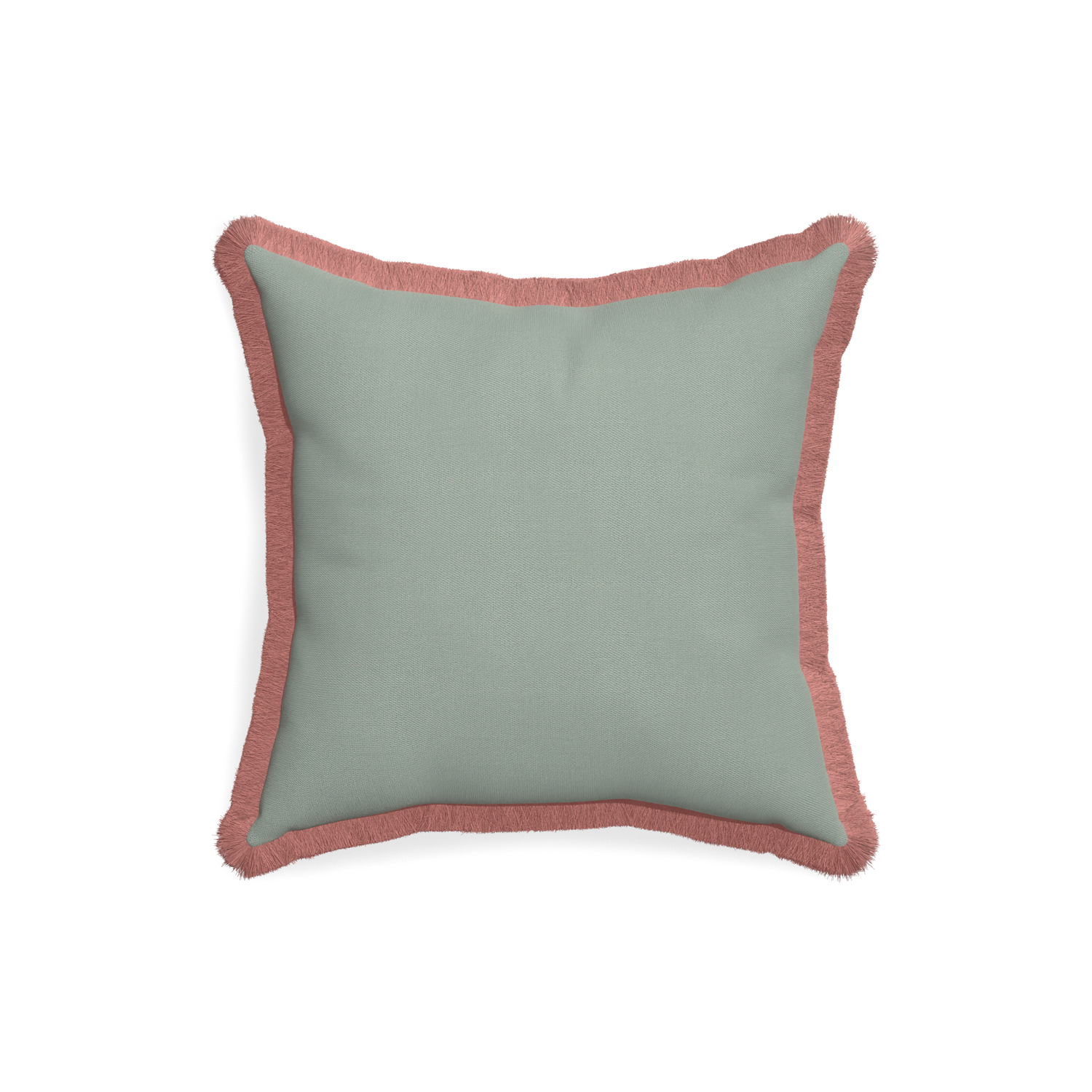 18-square sage custom sage green cottonpillow with d fringe on white background