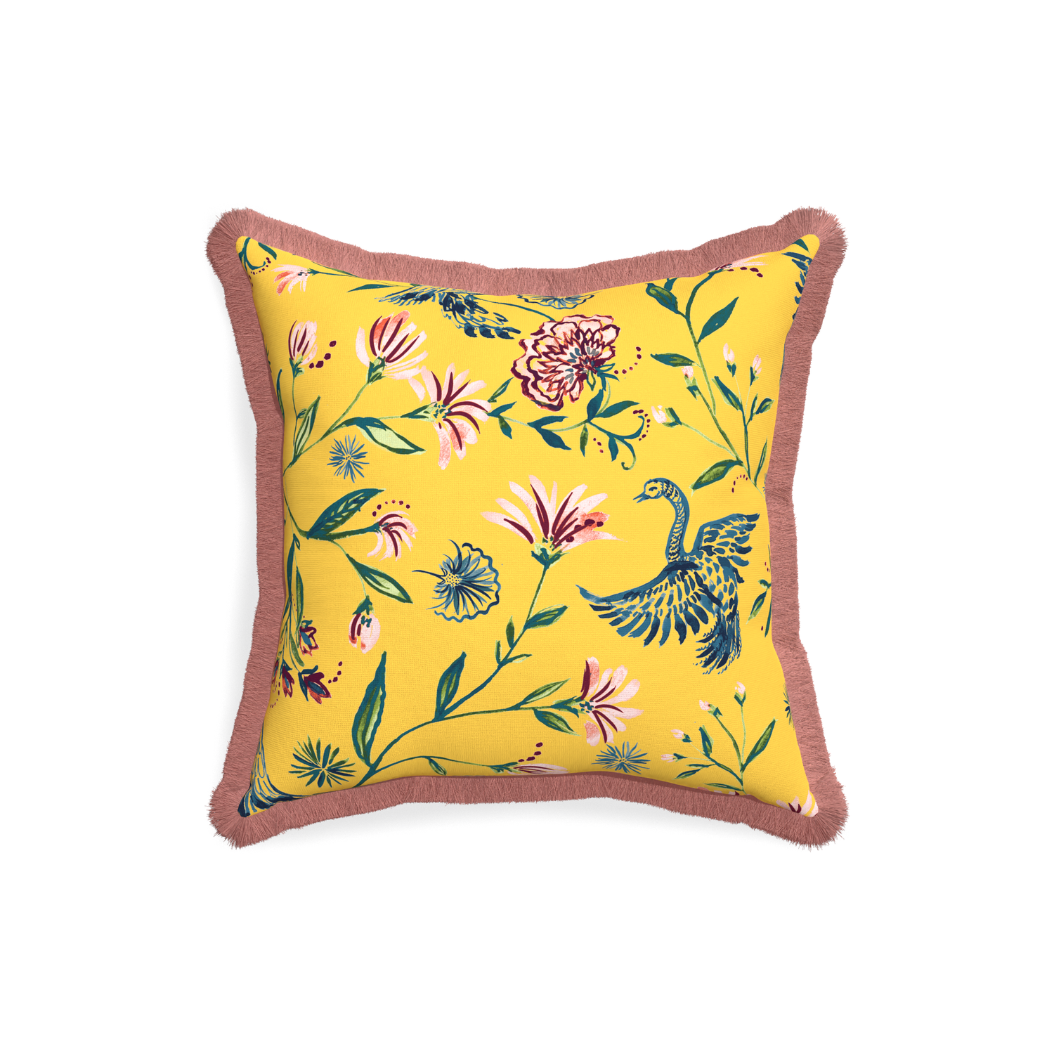 18-square daphne canary custom yellow chinoiseriepillow with d fringe on white background
