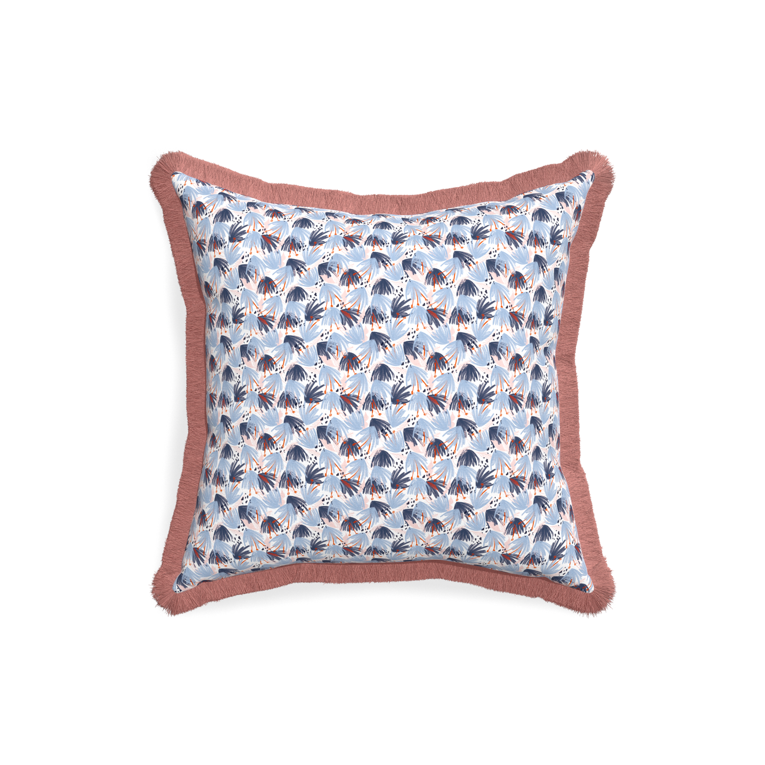 18-square eden blue custom pillow with d fringe on white background