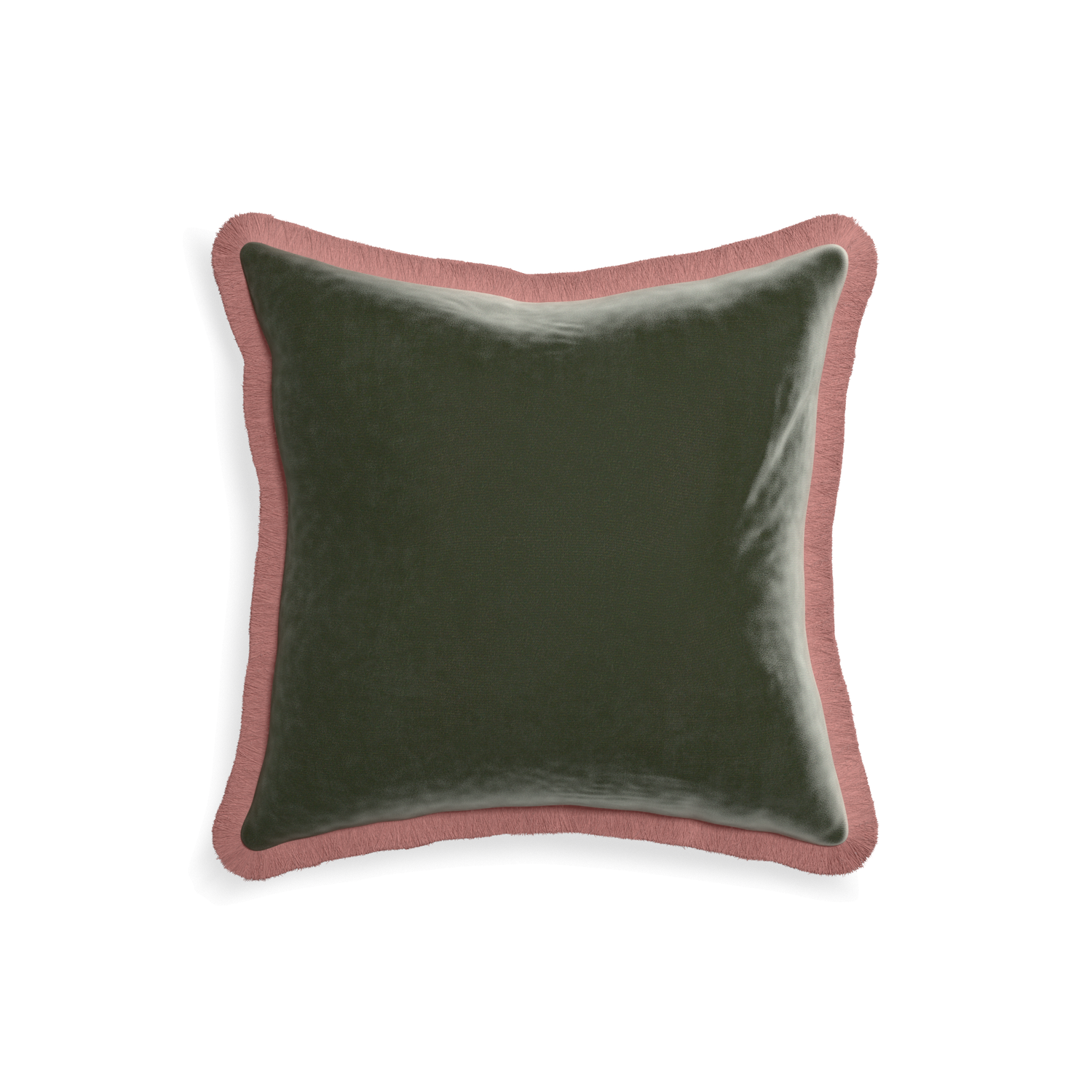 18-square fern velvet custom pillow with d fringe on white background