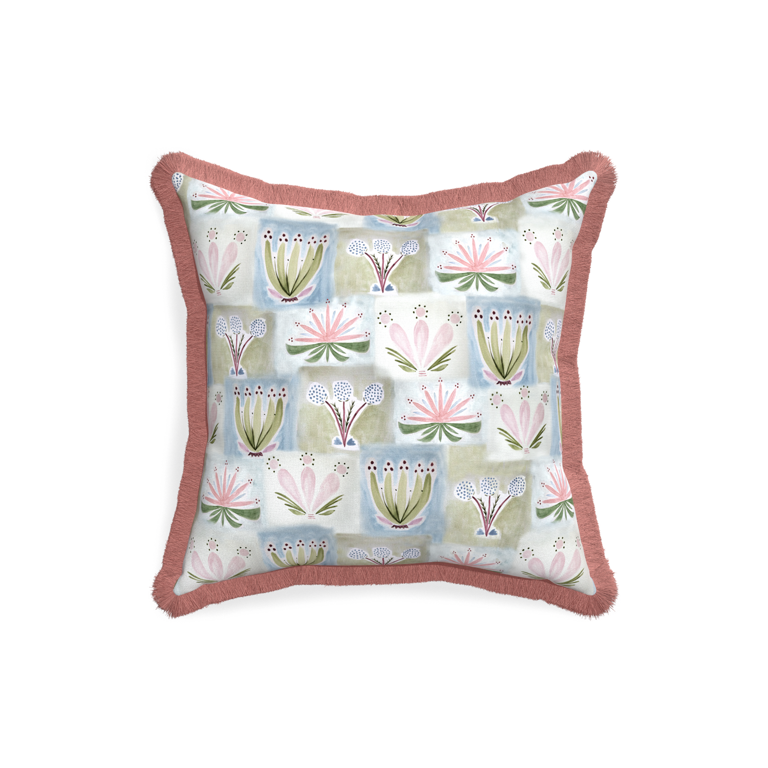 18-square harper custom hand-painted floralpillow with d fringe on white background