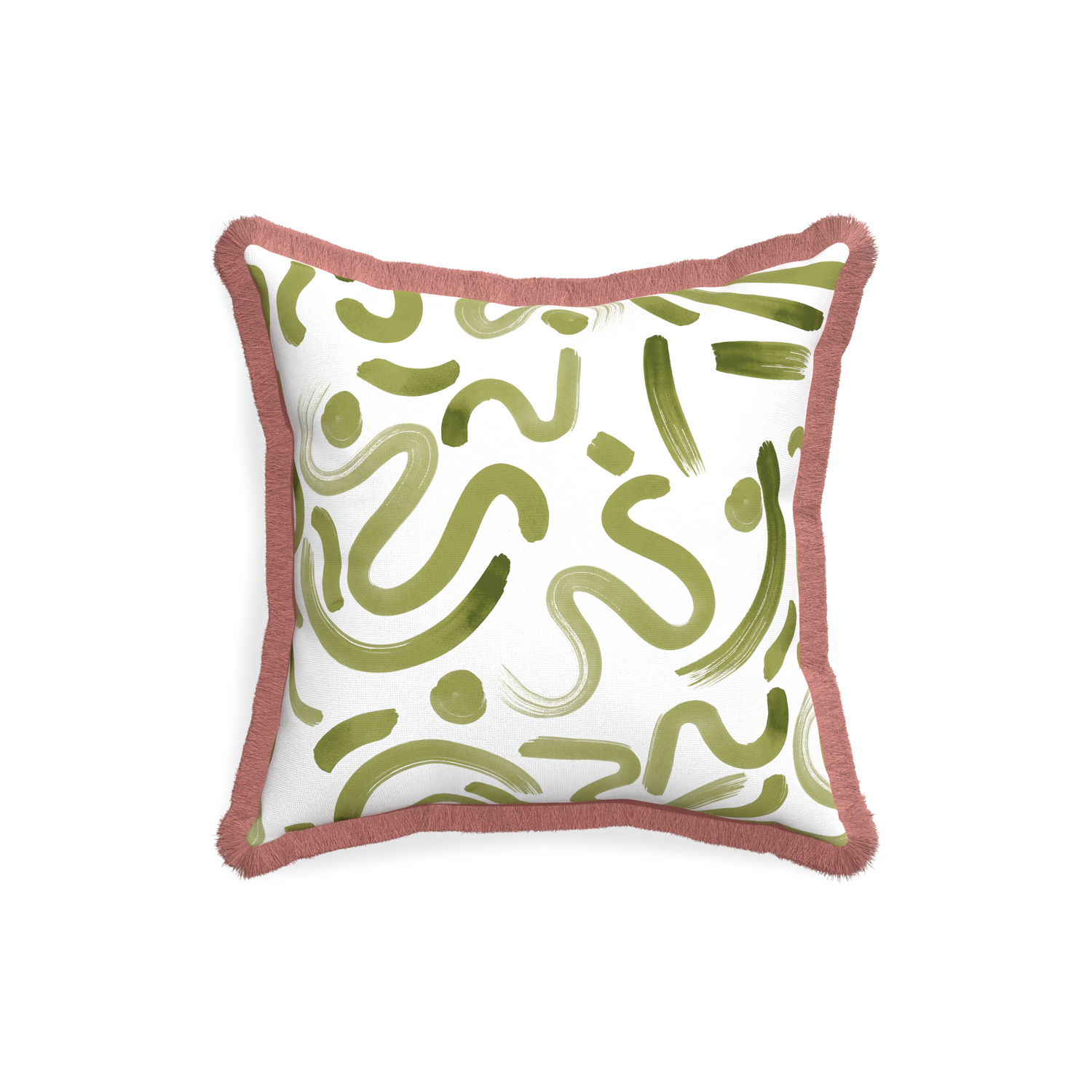 18-square hockney moss custom pillow with d fringe on white background