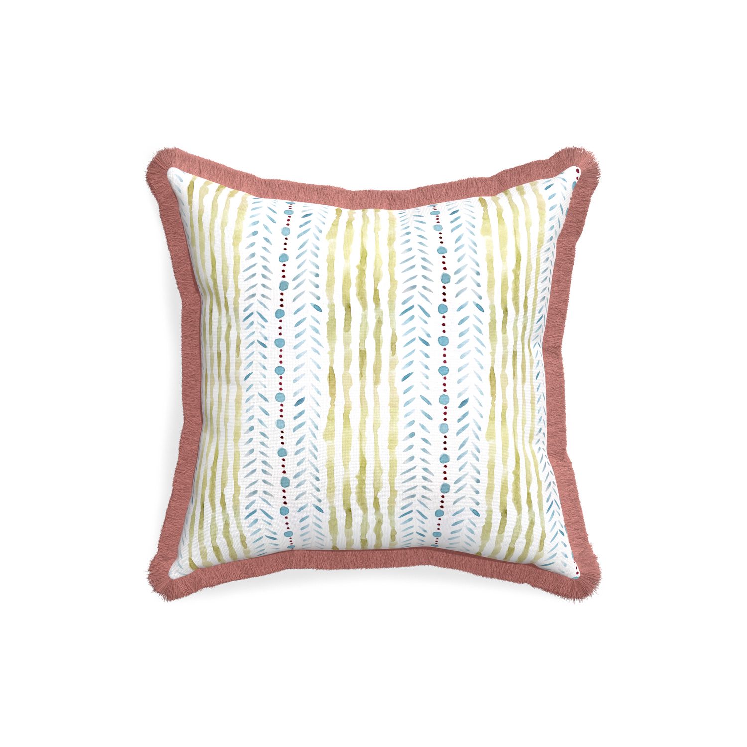 18-square julia custom blue & green stripedpillow with d fringe on white background