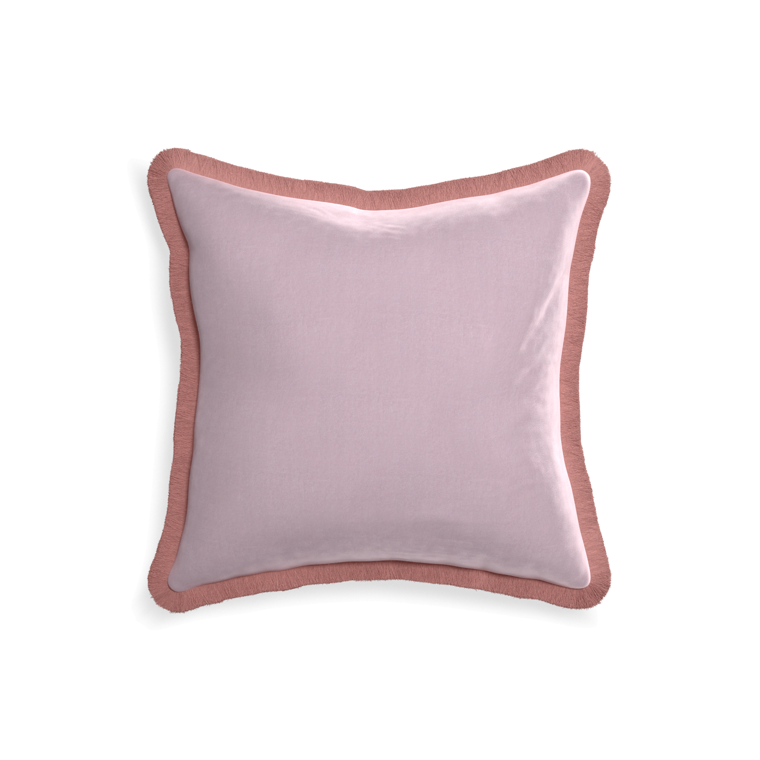 square lilac velvet pillow with dusty rose fringe 