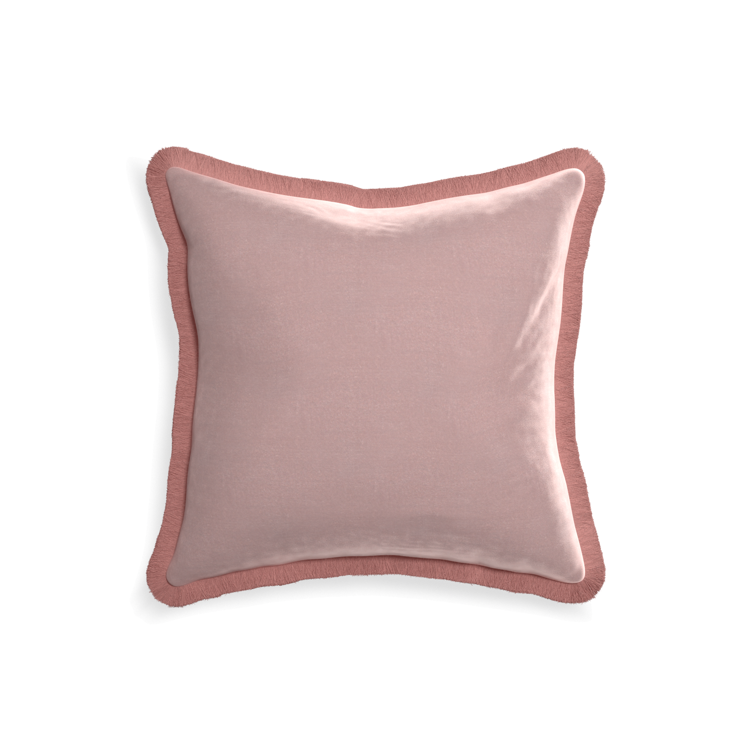 18-square mauve velvet custom pillow with d fringe on white background