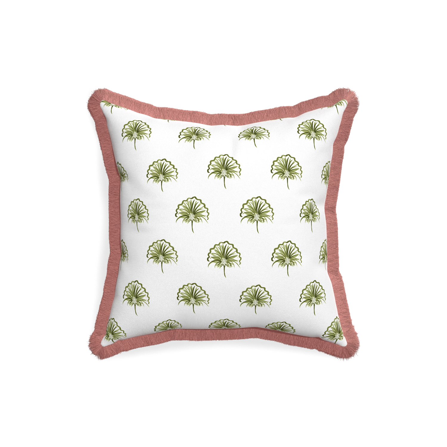 18-square penelope moss custom green floralpillow with d fringe on white background