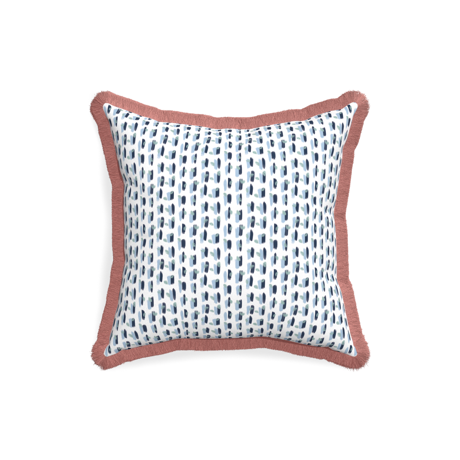 18-square poppy blue custom pillow with d fringe on white background