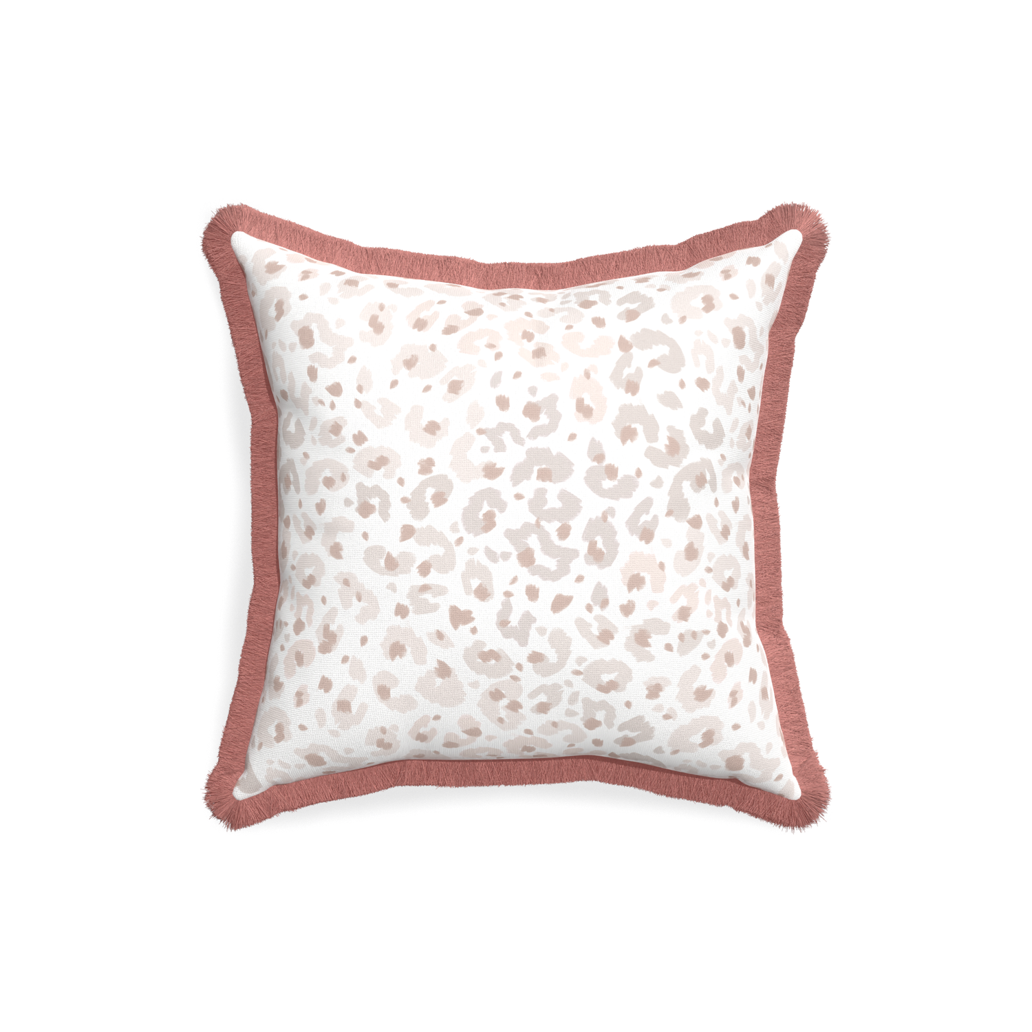 18-square rosie custom beige animal printpillow with d fringe on white background
