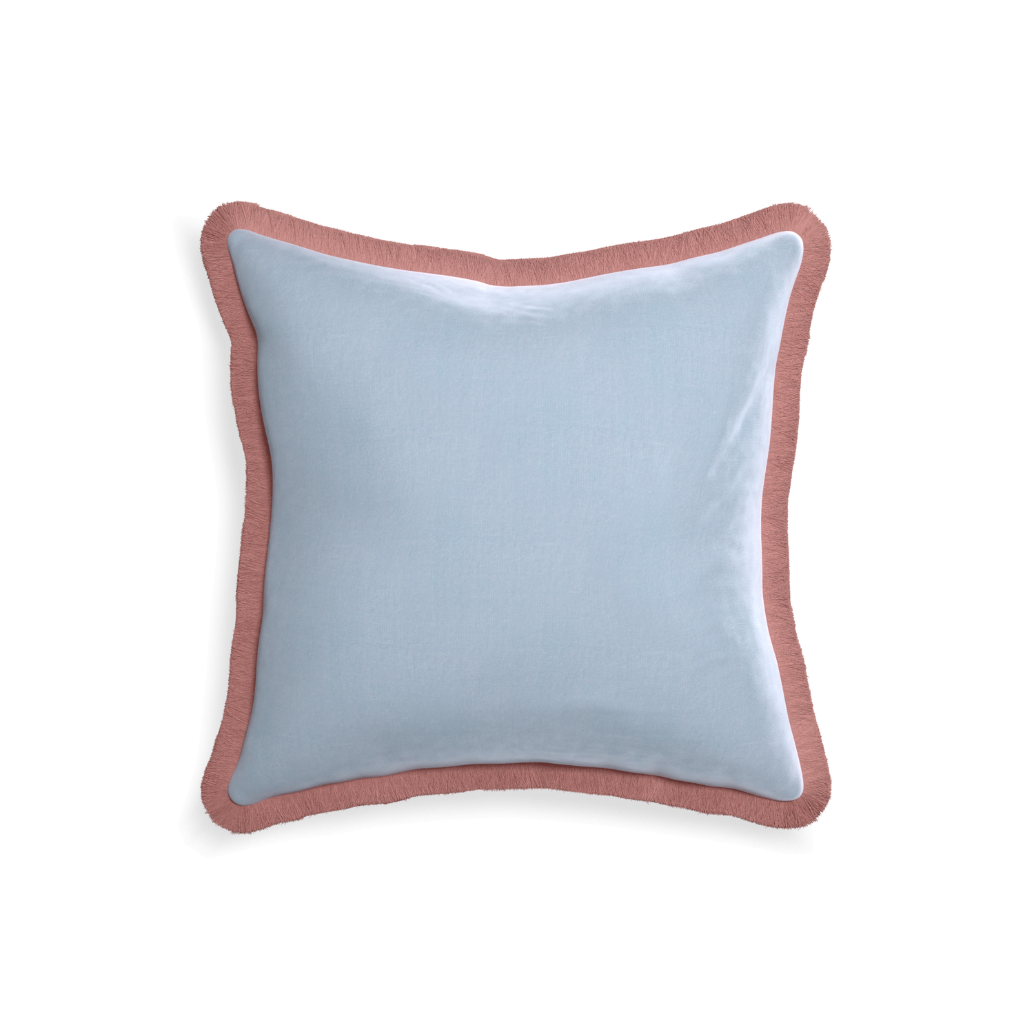 18-square sky velvet custom pillow with d fringe on white background