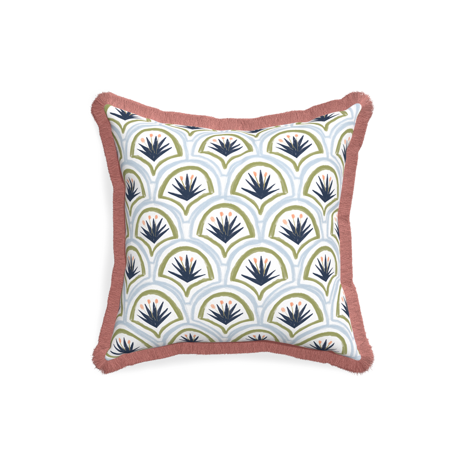 18-square thatcher midnight custom art deco palm patternpillow with d fringe on white background