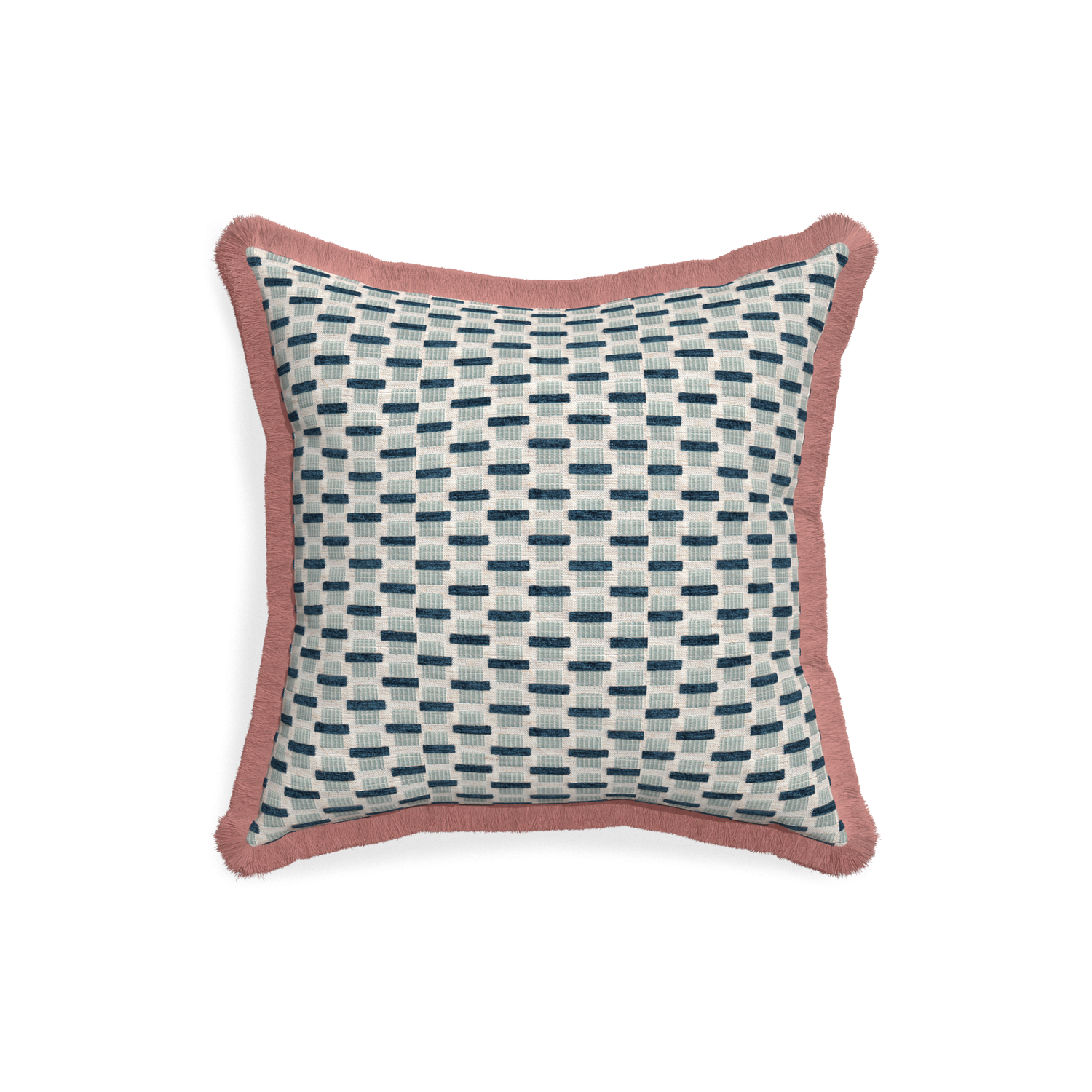 18-square willow amalfi custom blue geometric chenillepillow with d fringe on white background