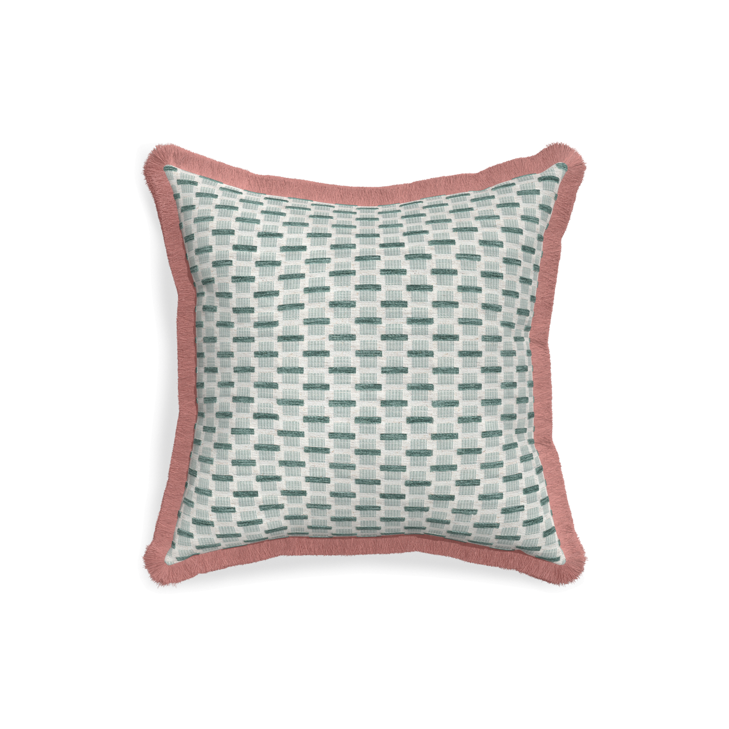 18-square willow mint custom green geometric chenillepillow with d fringe on white background
