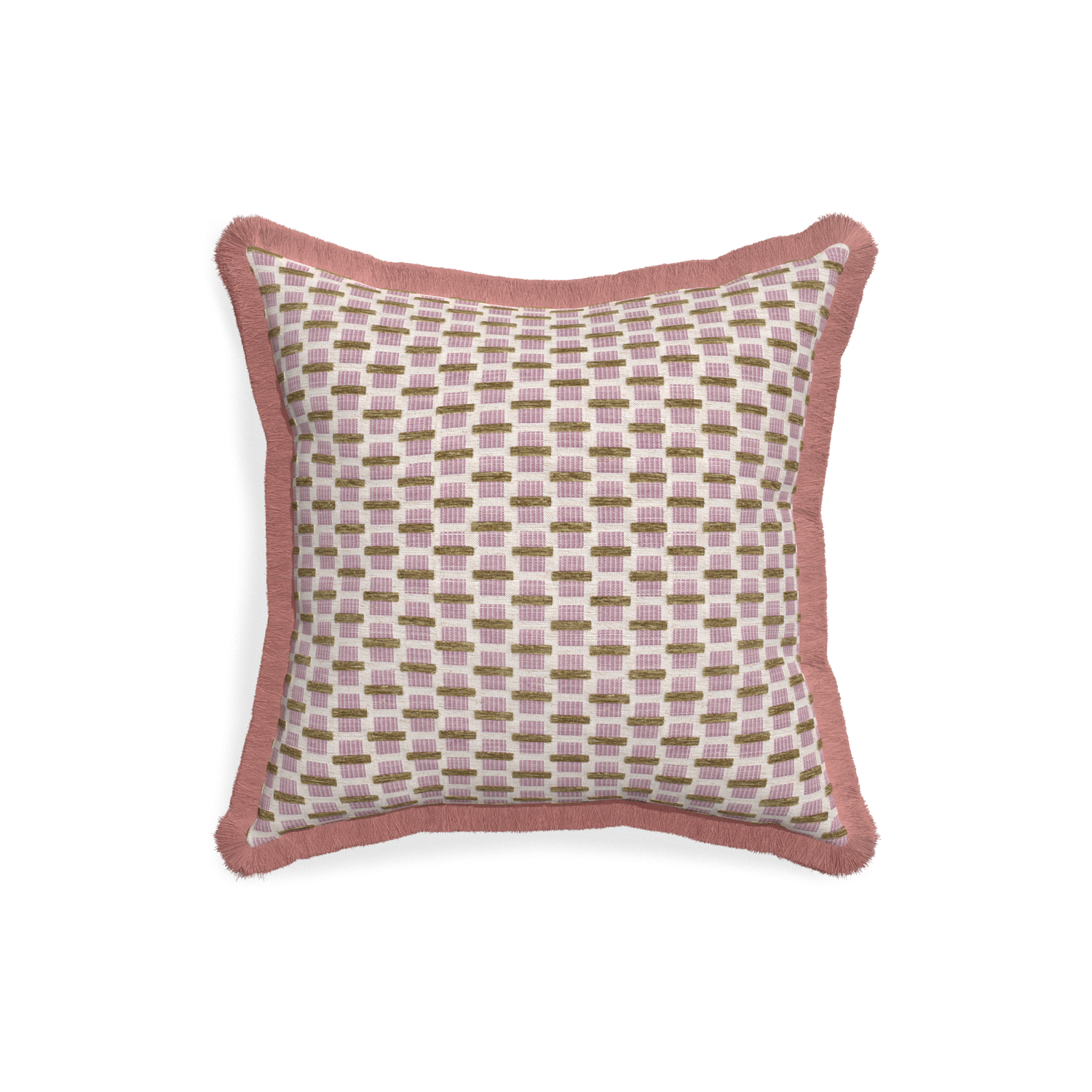 18-square willow orchid custom pink geometric chenillepillow with d fringe on white background