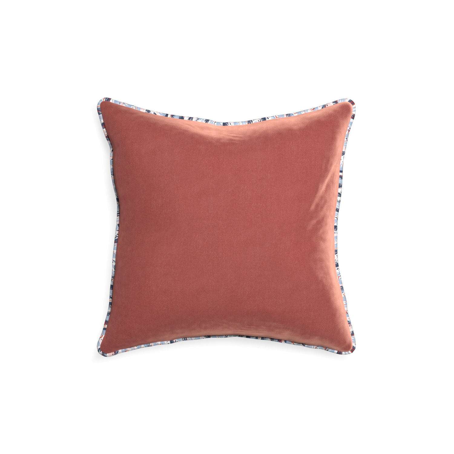 18-square cosmo velvet custom pillow with e piping on white background