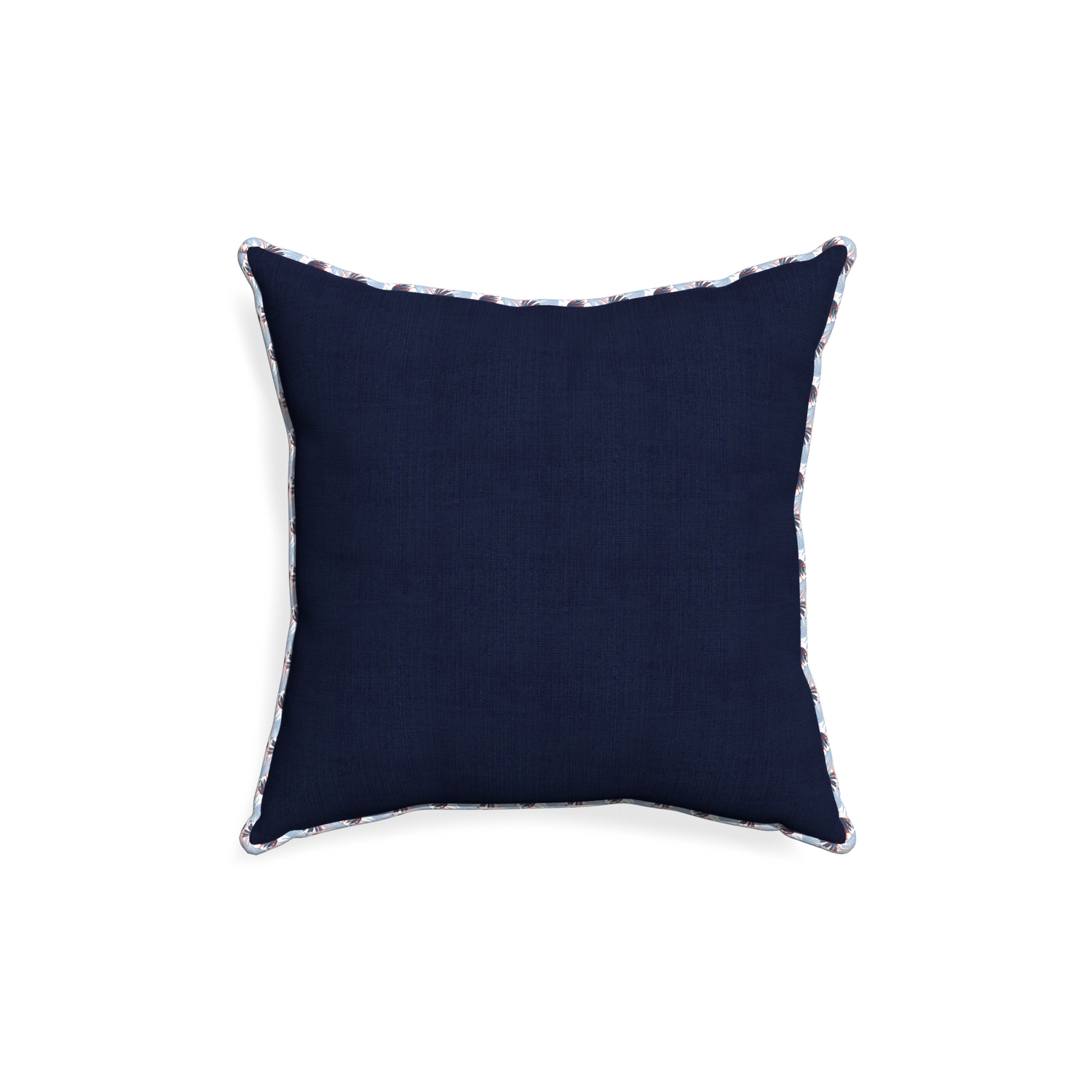 18-square midnight custom pillow with e piping on white background