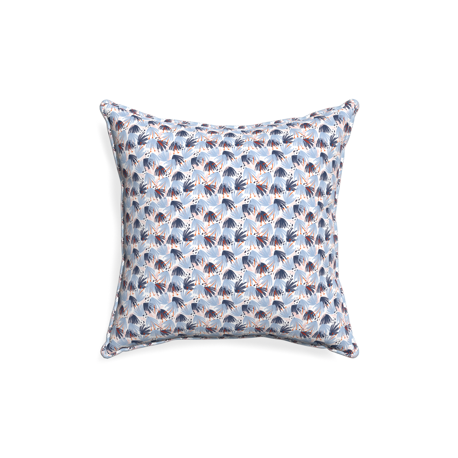 18-square eden blue custom pillow with e piping on white background