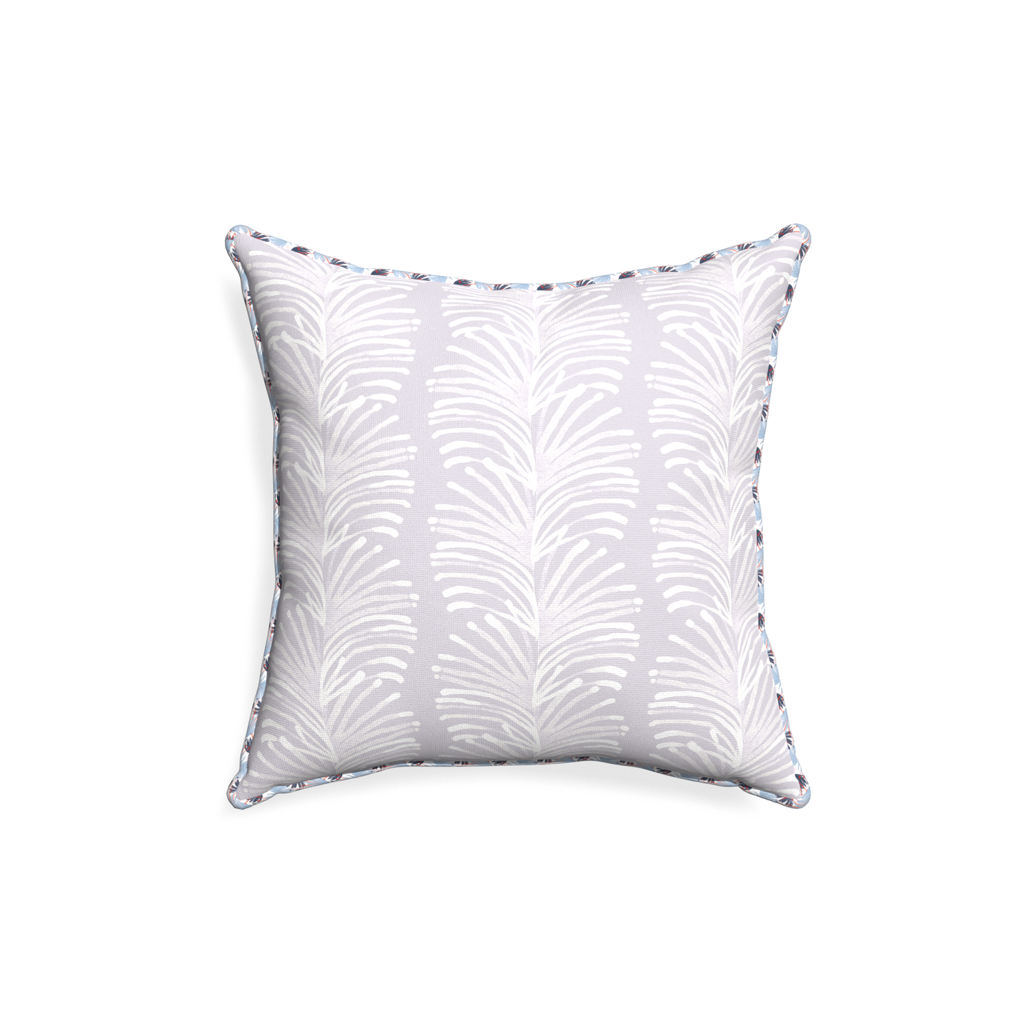 18-square emma lavender custom pillow with e piping on white background