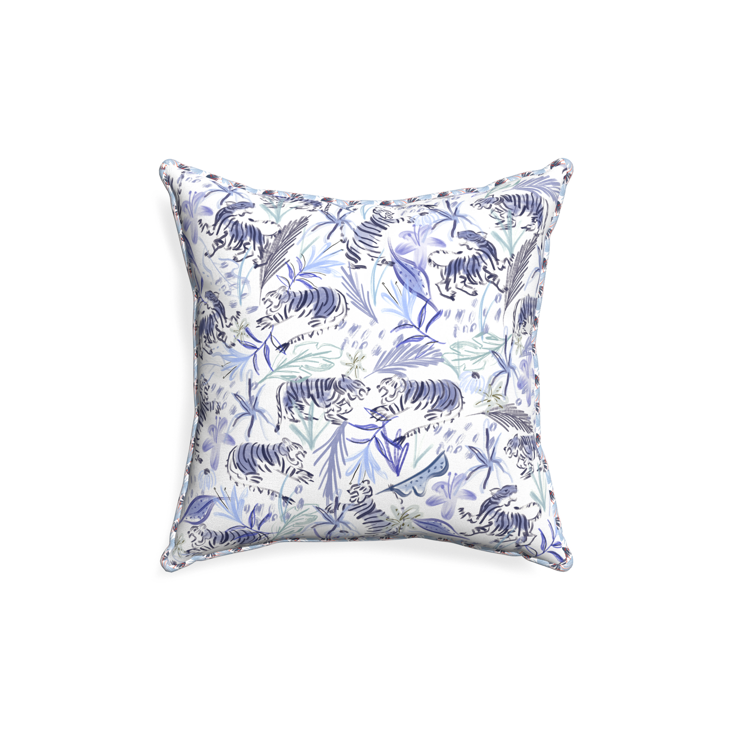 18-square frida blue custom blue with intricate tiger designpillow with e piping on white background