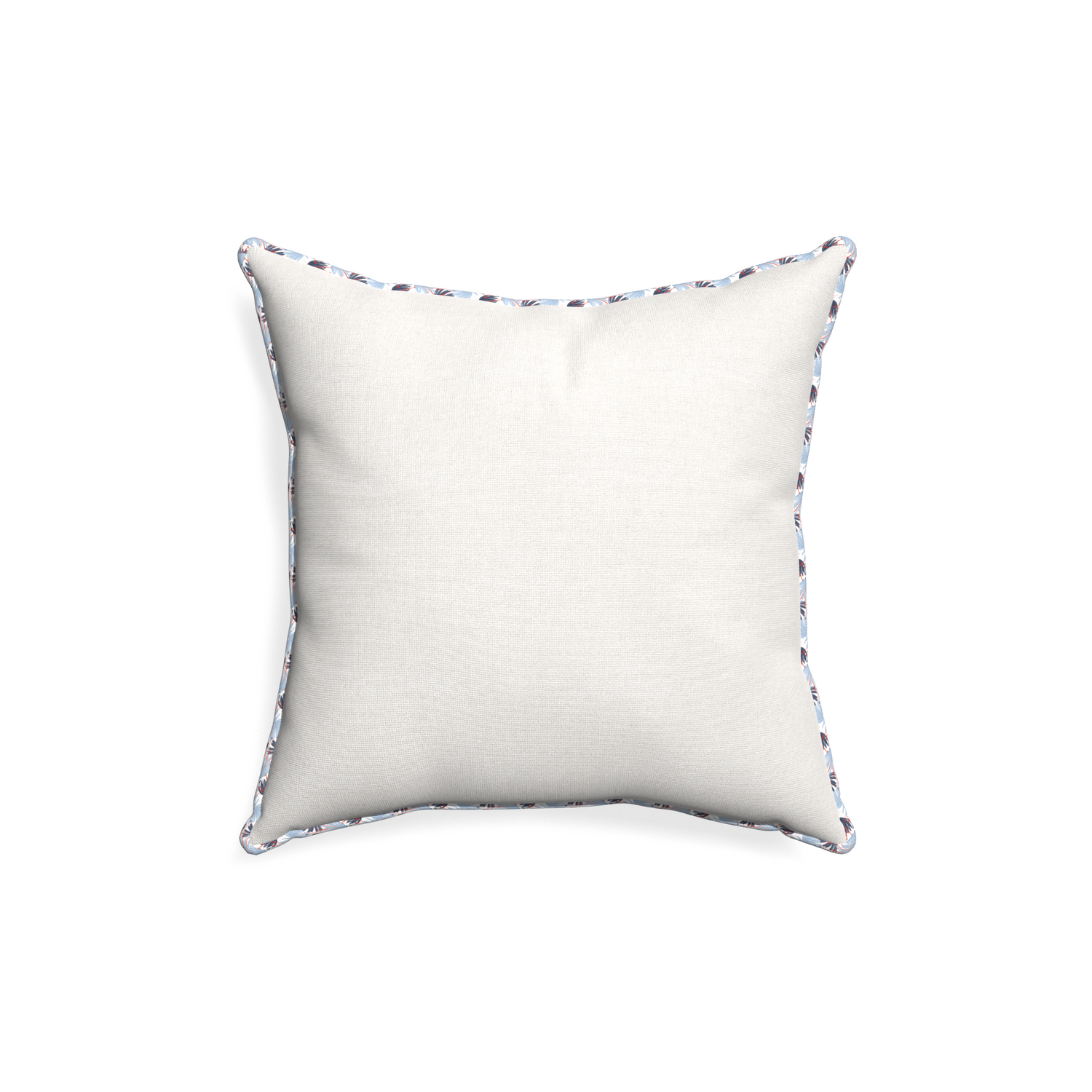 18-square flour custom pillow with e piping on white background
