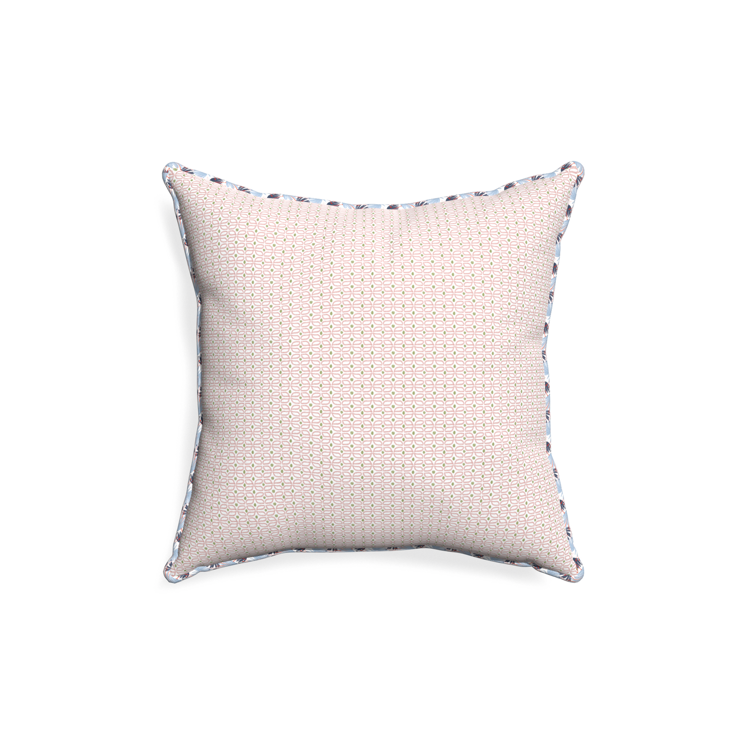 18-square loomi pink custom pillow with e piping on white background