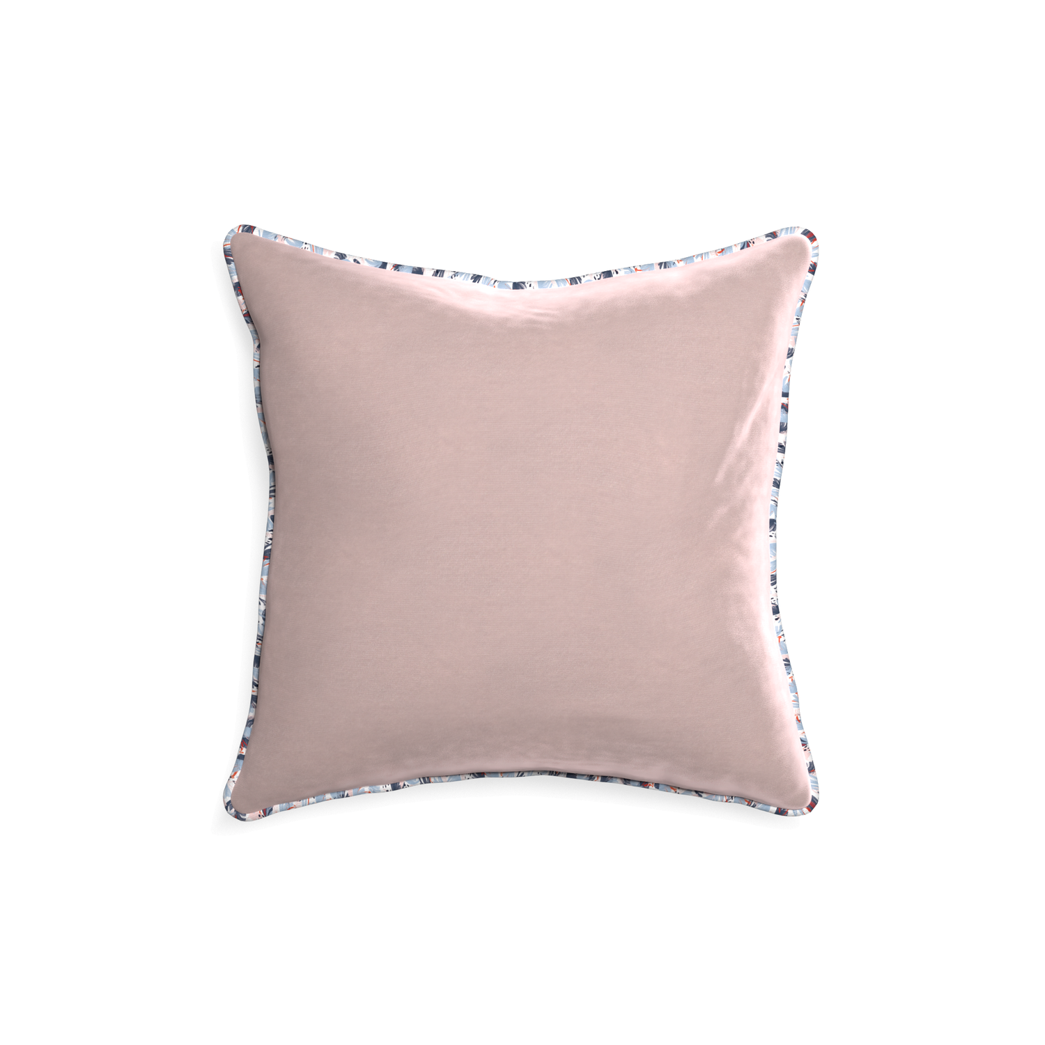 18-square rose velvet custom pillow with e piping on white background