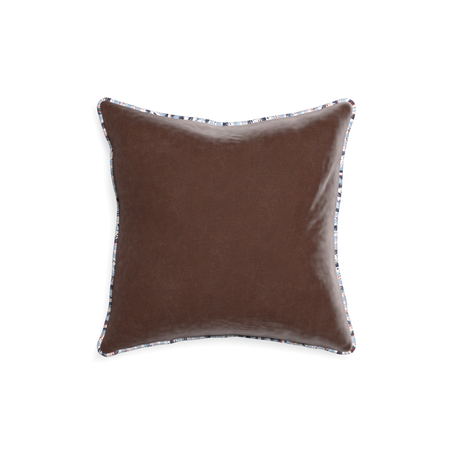 18-square walnut velvet custom pillow with e piping on white background