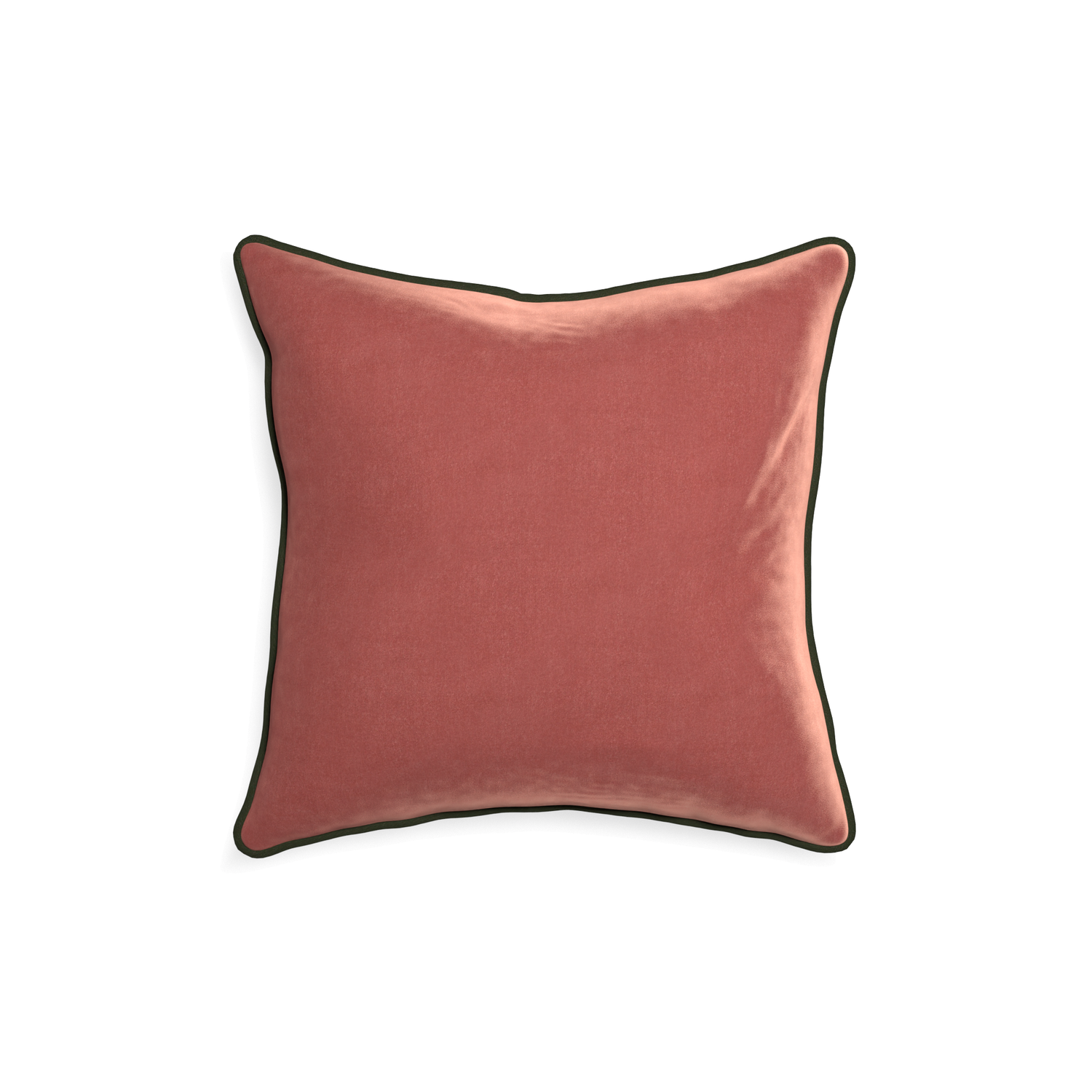 18-square cosmo velvet custom coralpillow with f piping on white background