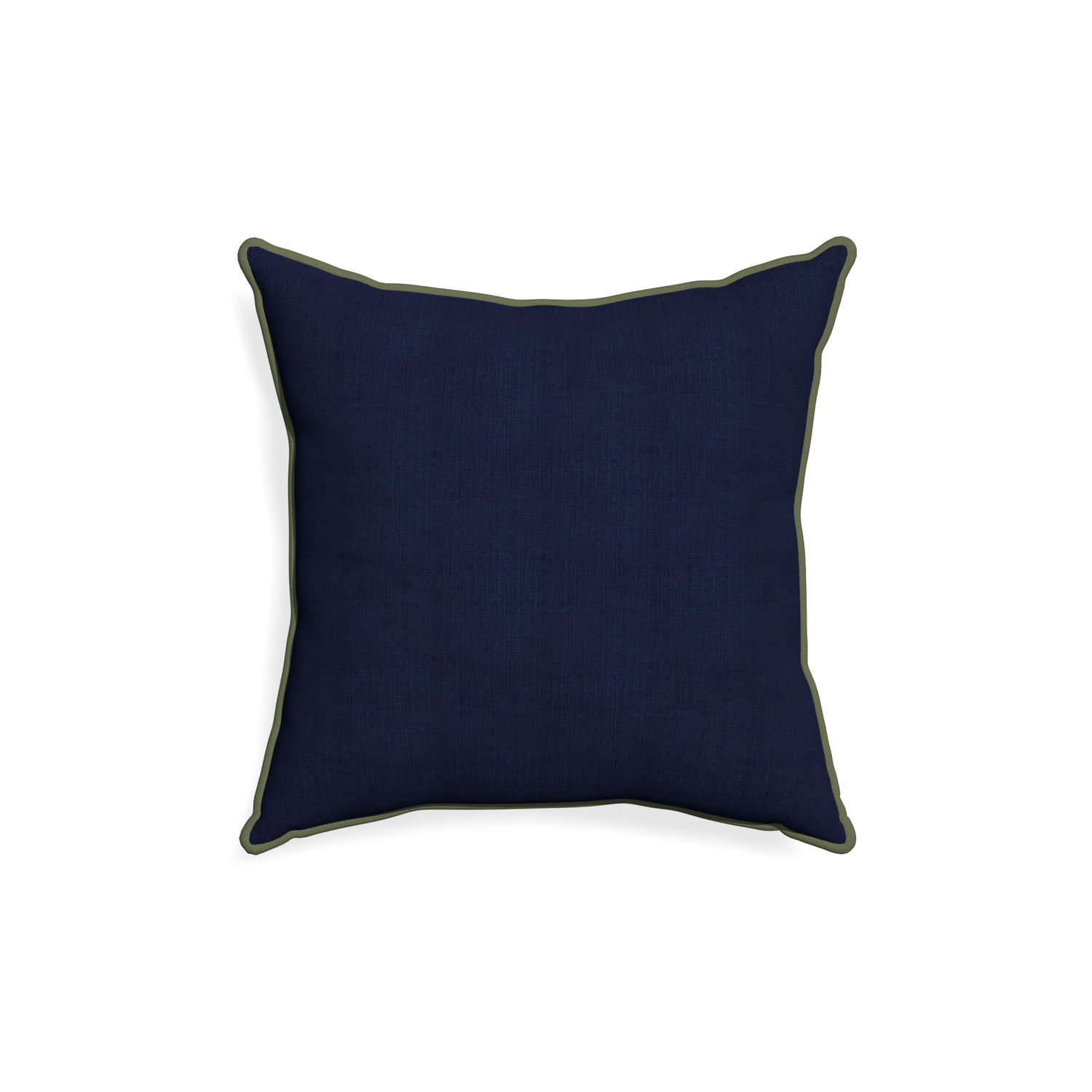18-square midnight custom pillow with f piping on white background