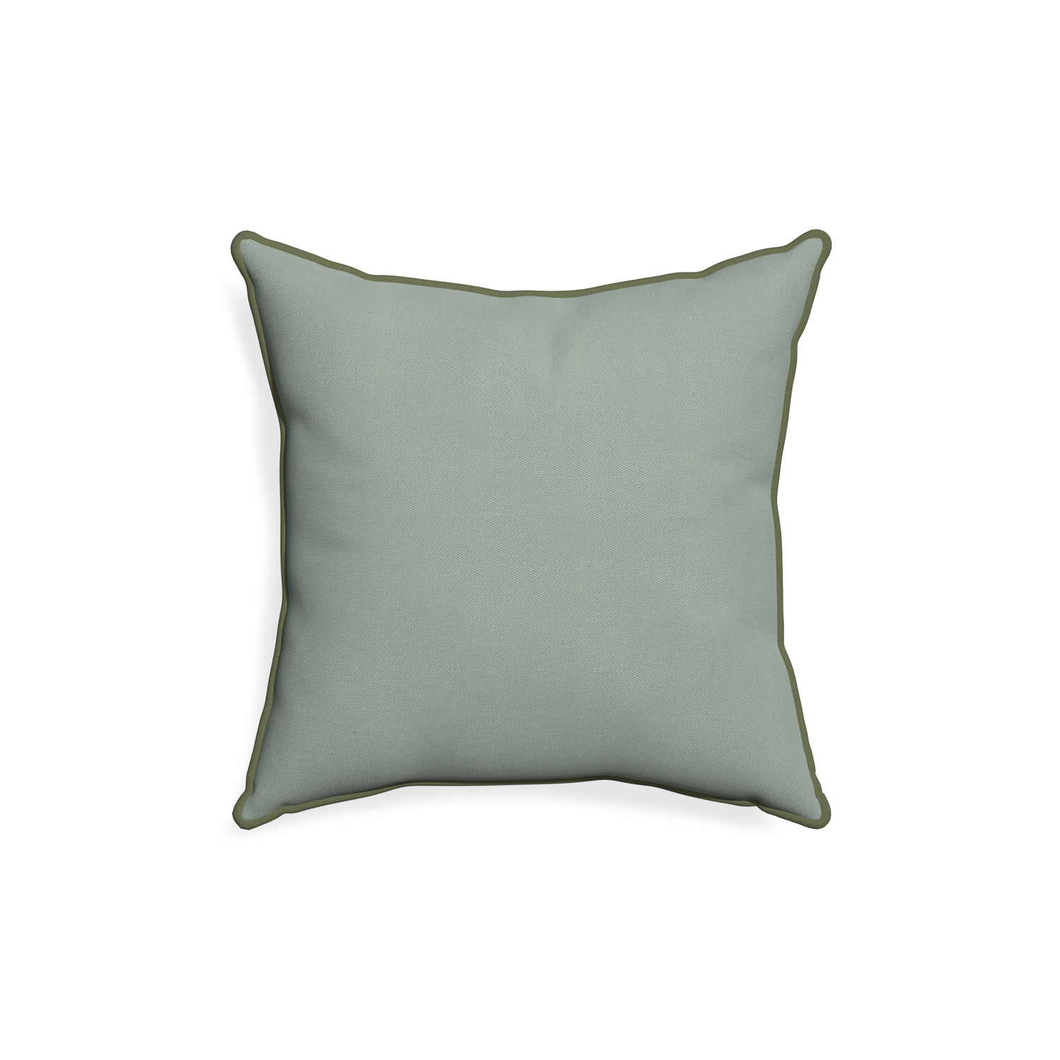18-square sage custom pillow with f piping on white background