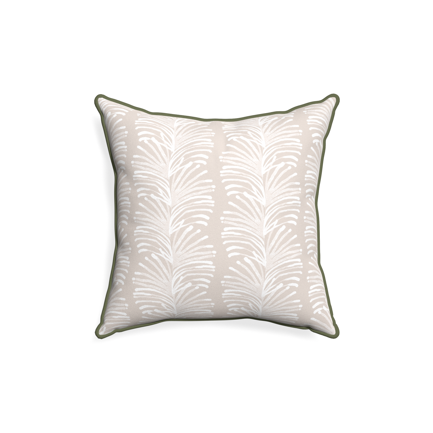 18-square emma sand custom pillow with f piping on white background