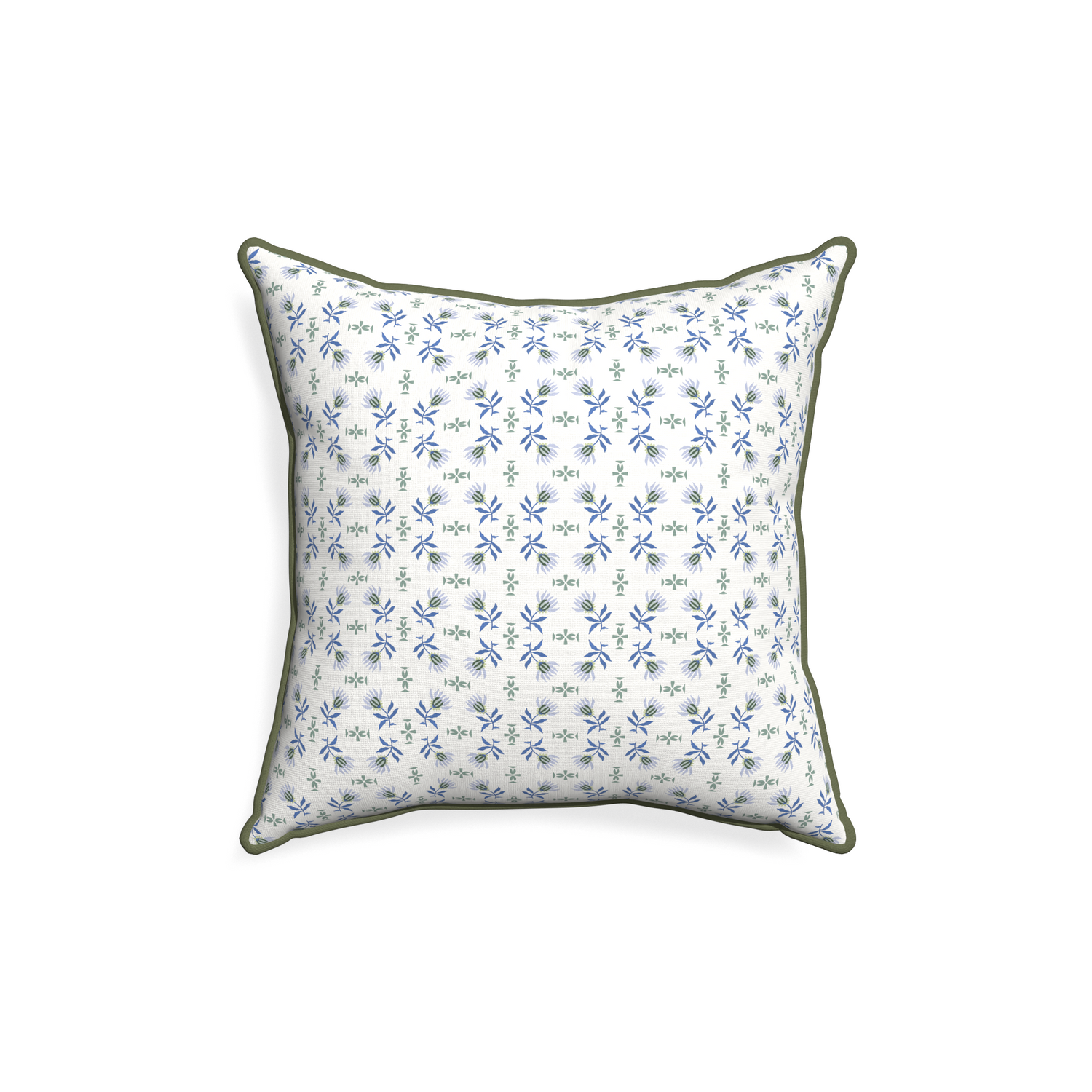 18-square lee custom blue & green floralpillow with f piping on white background